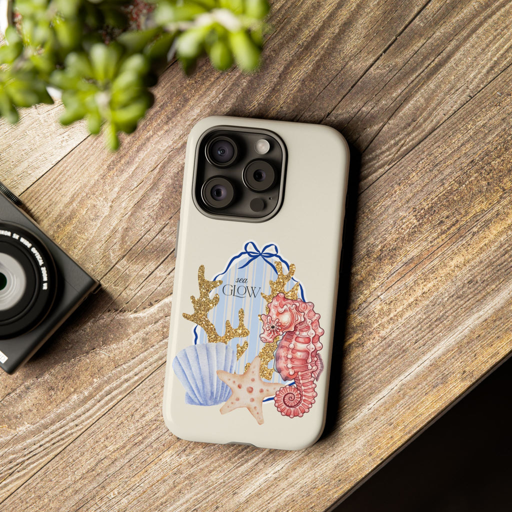 Glowy Summer Sea Phone Case — Coral, Blue & Beige Nostalgic Ocean Vibes
