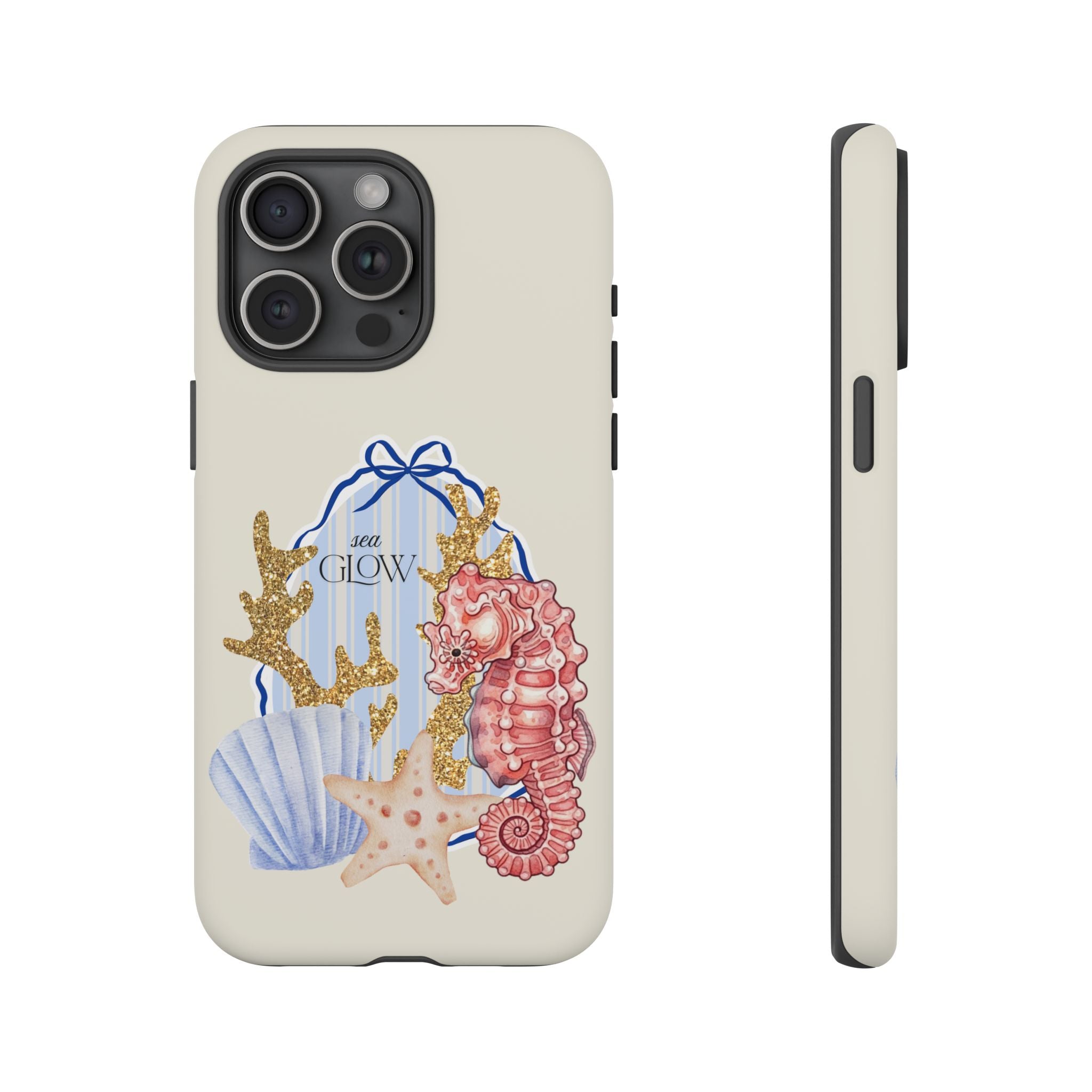 Glowy Summer Sea Phone Case — Coral, Blue & Beige Nostalgic Ocean Vibes