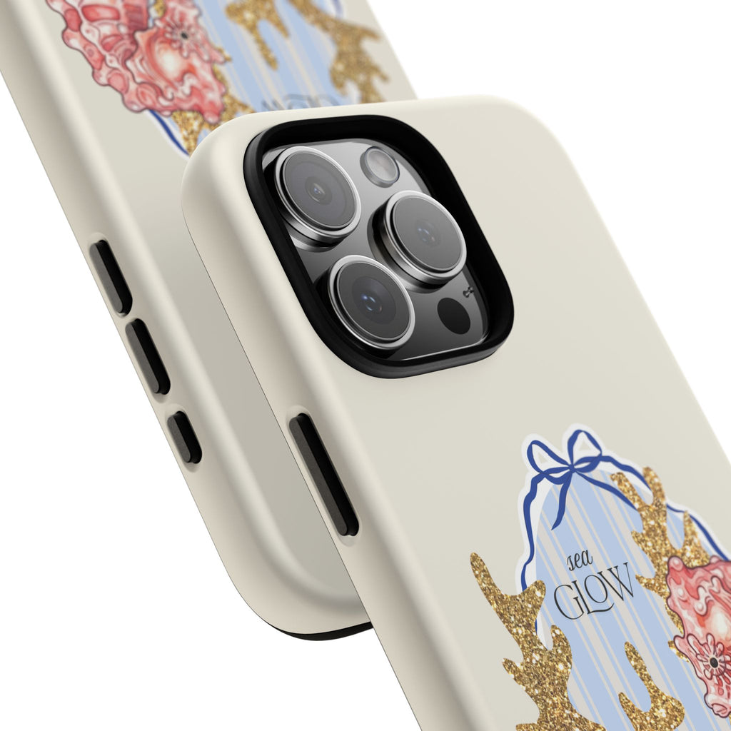 Glowy Summer Sea Phone Case — Coral, Blue & Beige Nostalgic Ocean Vibes