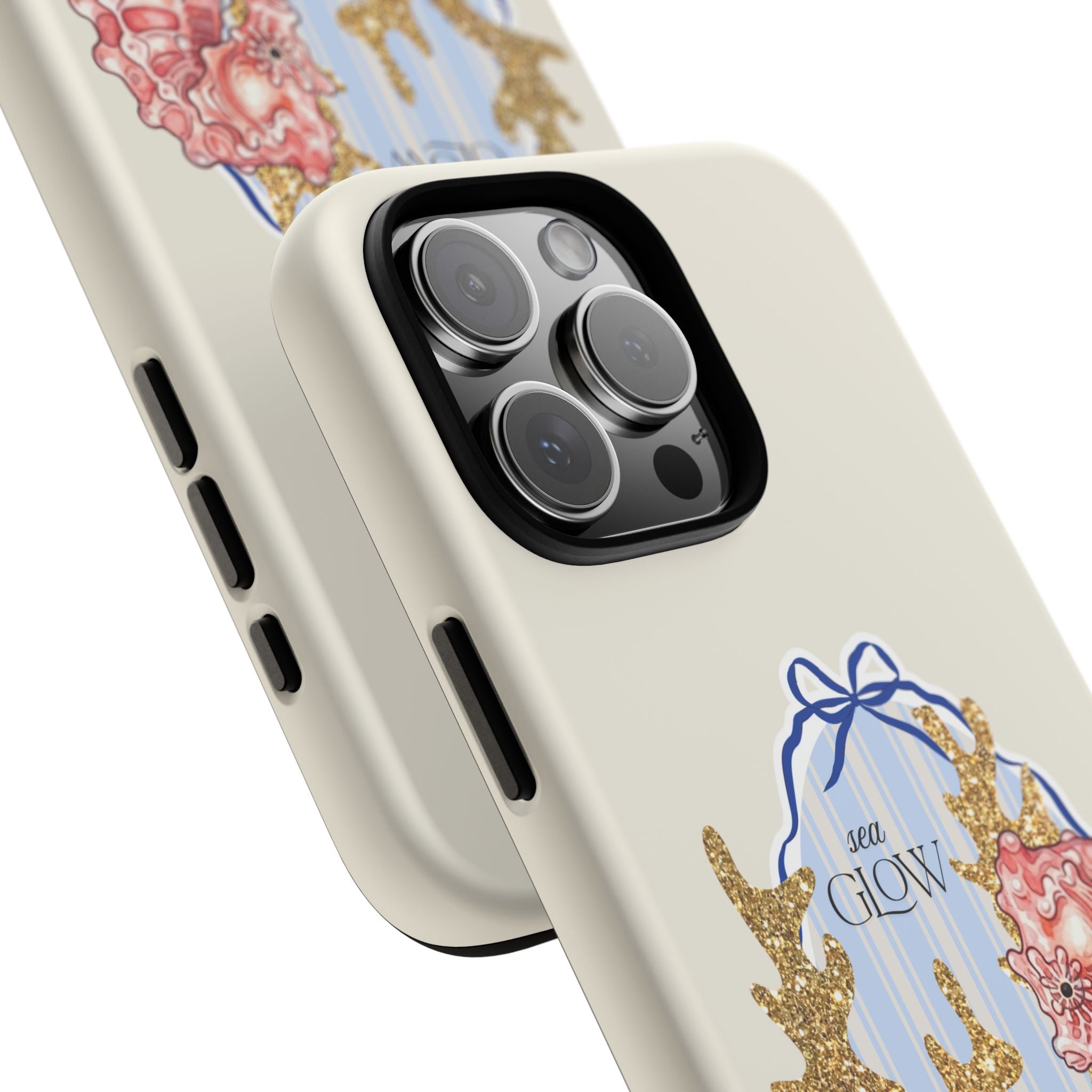 Glowy Summer Sea Phone Case — Coral, Blue & Beige Nostalgic Ocean Vibes