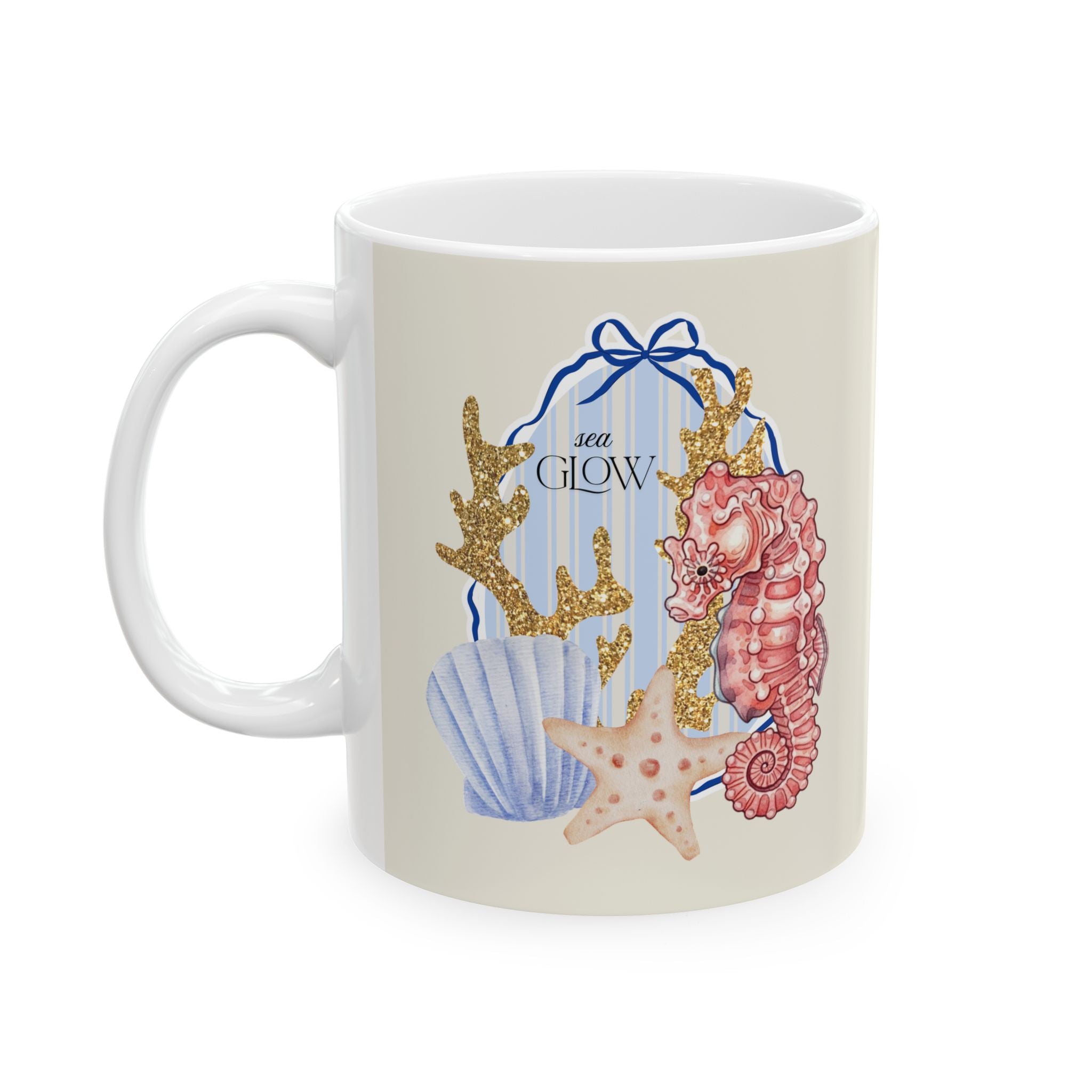 Seashell Mermaid Ceramic Mug — Ocean Coastal Nautical Coffee Cup (11oz, 15oz)