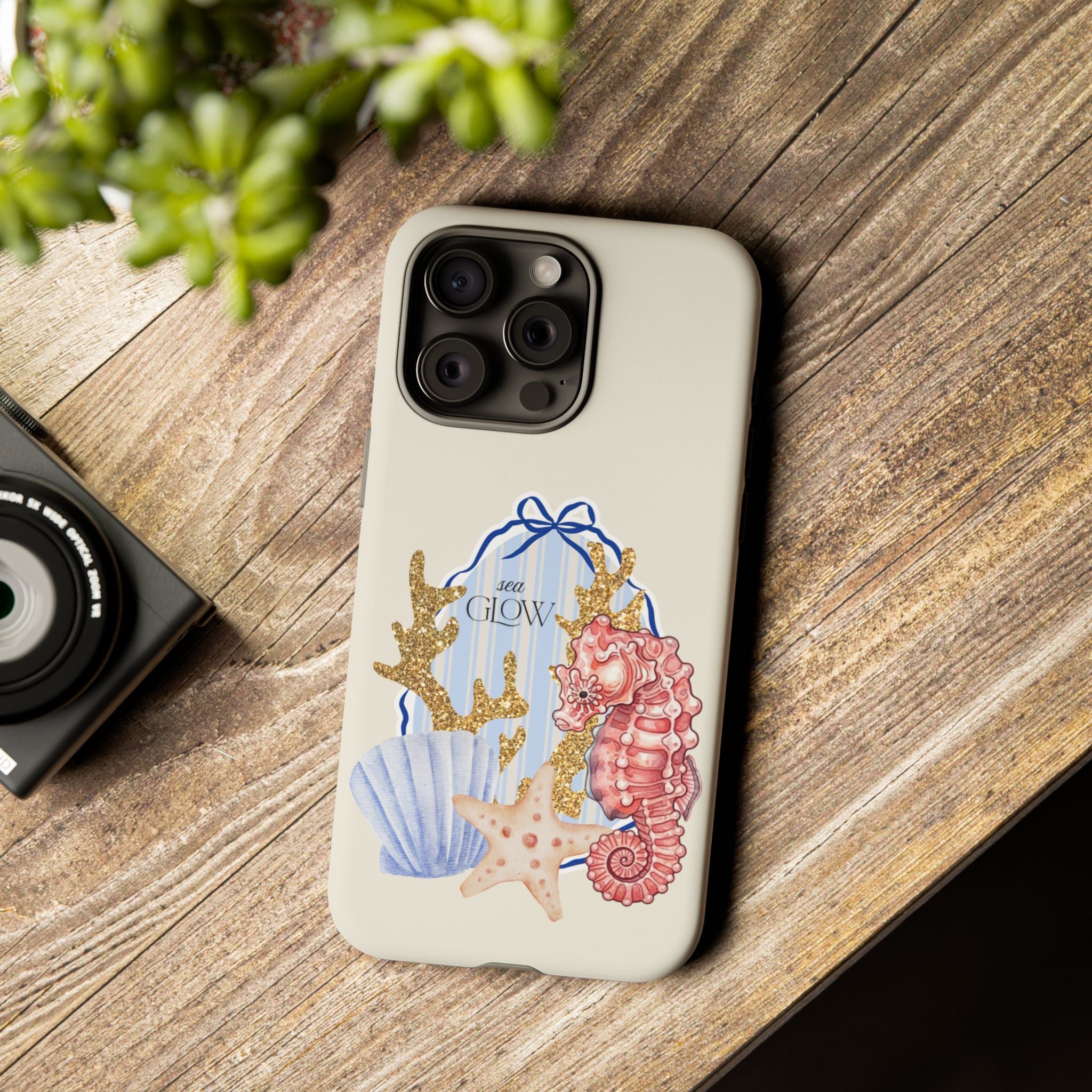 Glowy Summer Sea Phone Case — Coral, Blue & Beige Nostalgic Ocean Vibes