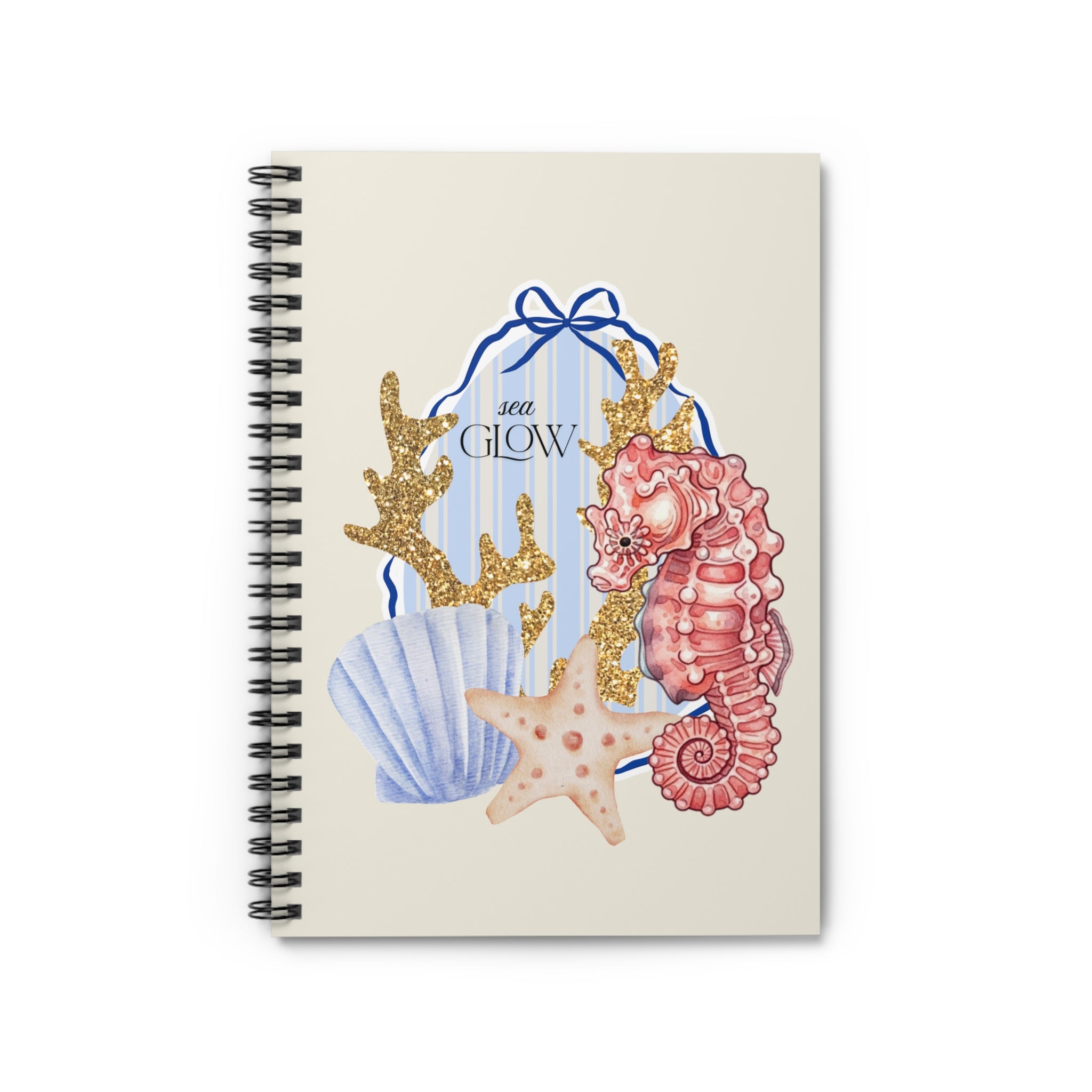 Seaside Glow Spiral Notebook — Seahorse & Shells Ruled Journal