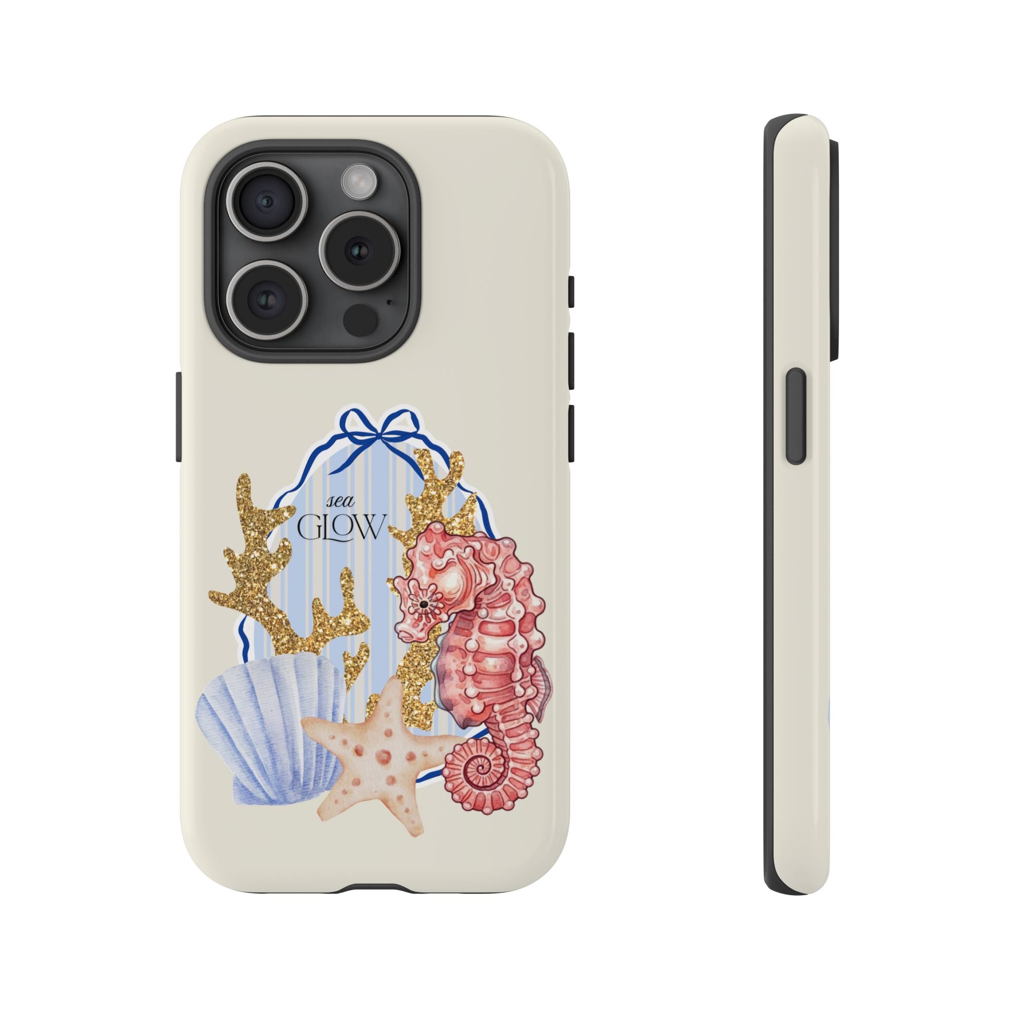 Glowy Summer Sea Phone Case — Coral, Blue & Beige Nostalgic Ocean Vibes