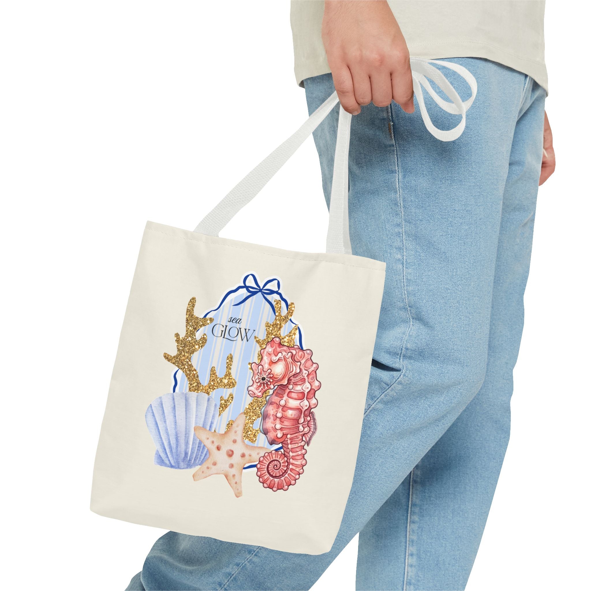 Seaside Glow Tote Bag — Seahorse & Shell Beach Tote
