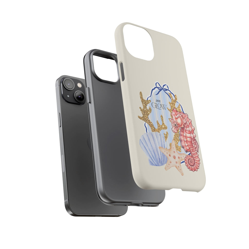 Glowy Summer Sea Phone Case — Coral, Blue & Beige Nostalgic Ocean Vibes