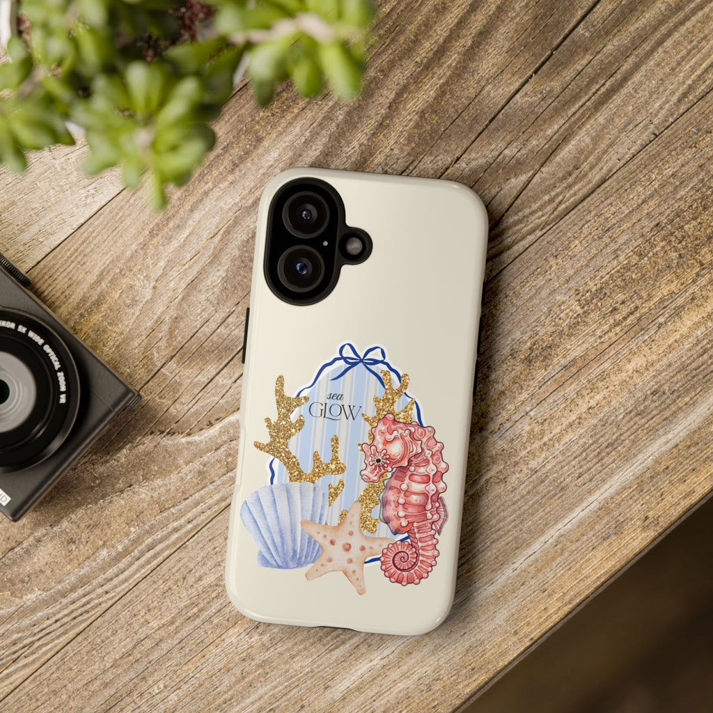Glowy Summer Sea Phone Case — Coral, Blue & Beige Nostalgic Ocean Vibes