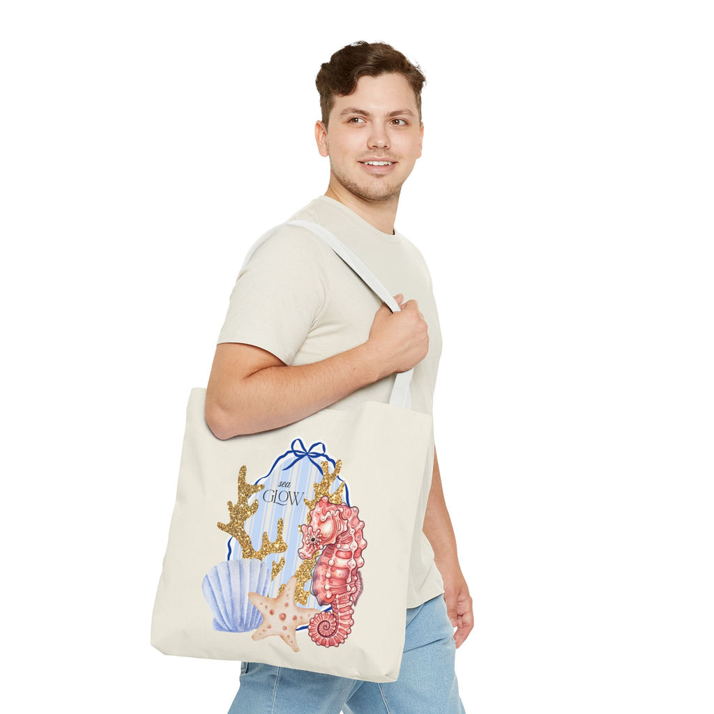 Seaside Glow Tote Bag — Seahorse & Shell Beach Tote