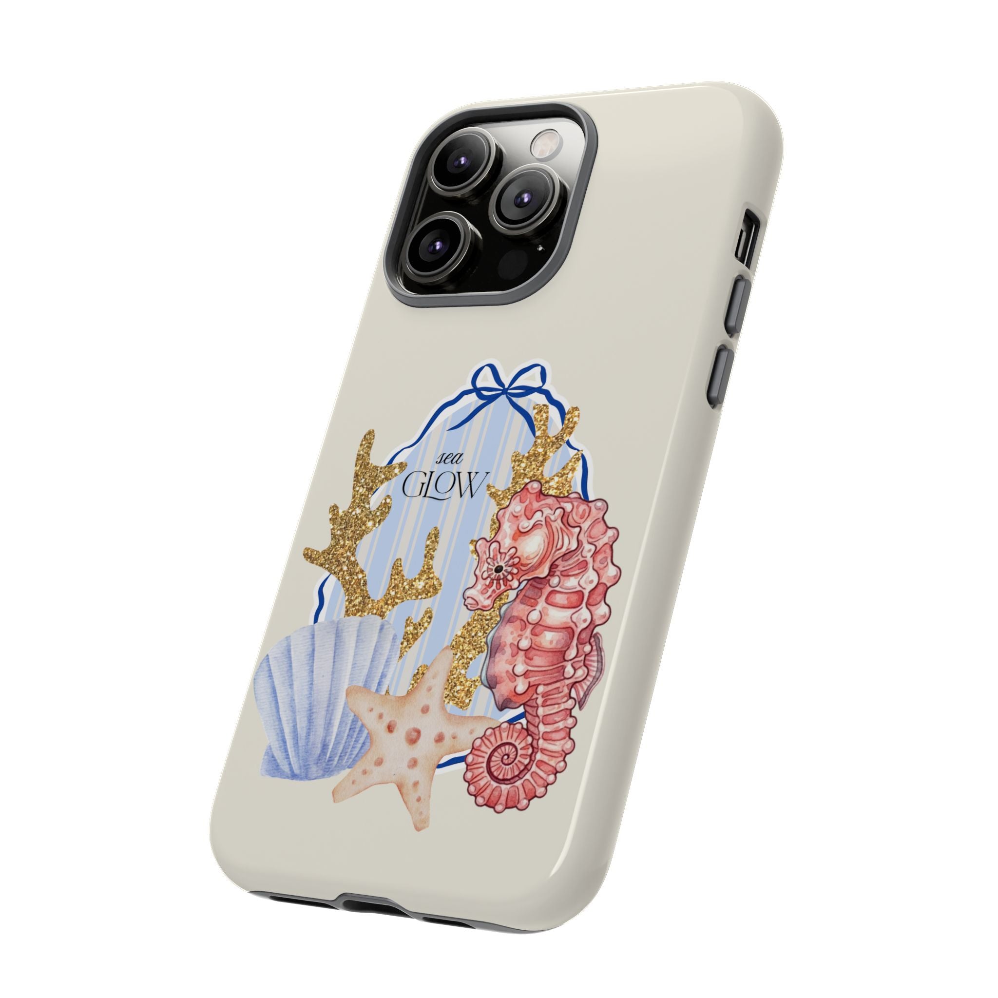 Glowy Summer Sea Phone Case — Coral, Blue & Beige Nostalgic Ocean Vibes