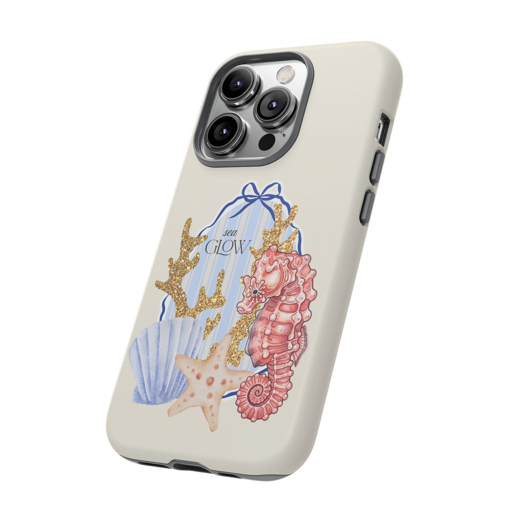 Glowy Summer Sea Phone Case — Coral, Blue & Beige Nostalgic Ocean Vibes