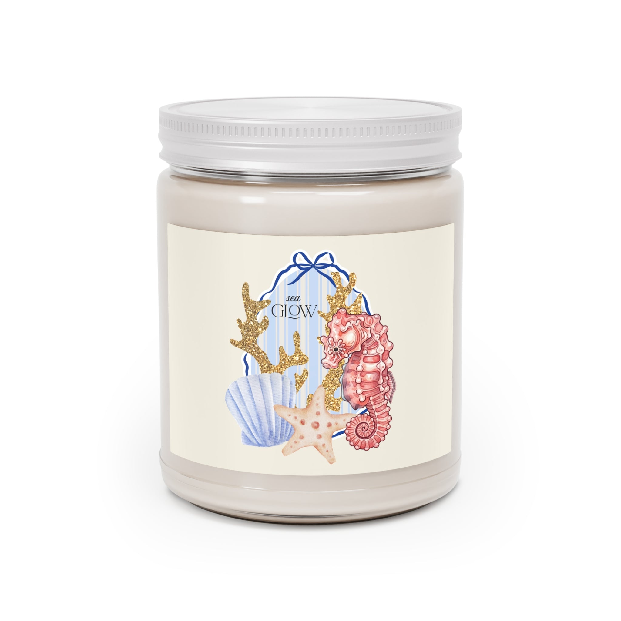 Seaside Glow 9oz Scented Soy Candle – Coastal Seashell & Seahorse Fragrance