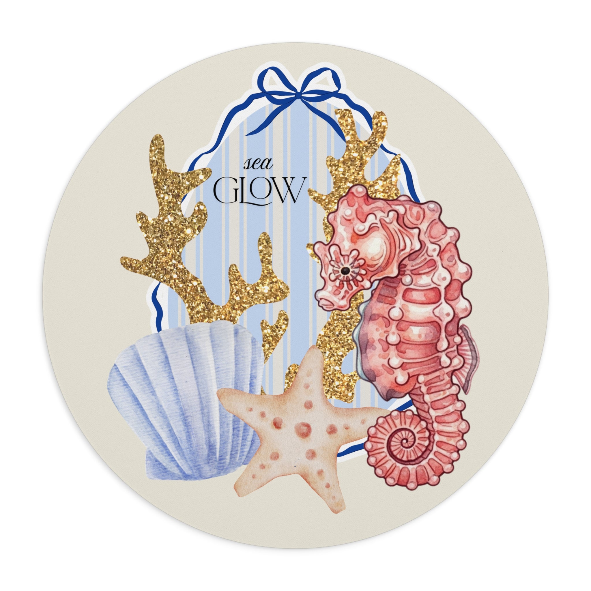 Seahorse & Seashell Mouse Pad — Coastal Beach Office Desk Mat