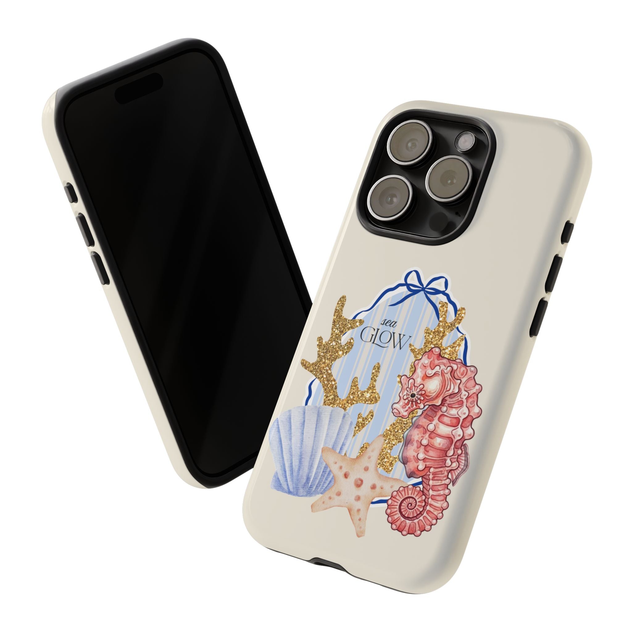 Glowy Summer Sea Phone Case — Coral, Blue & Beige Nostalgic Ocean Vibes