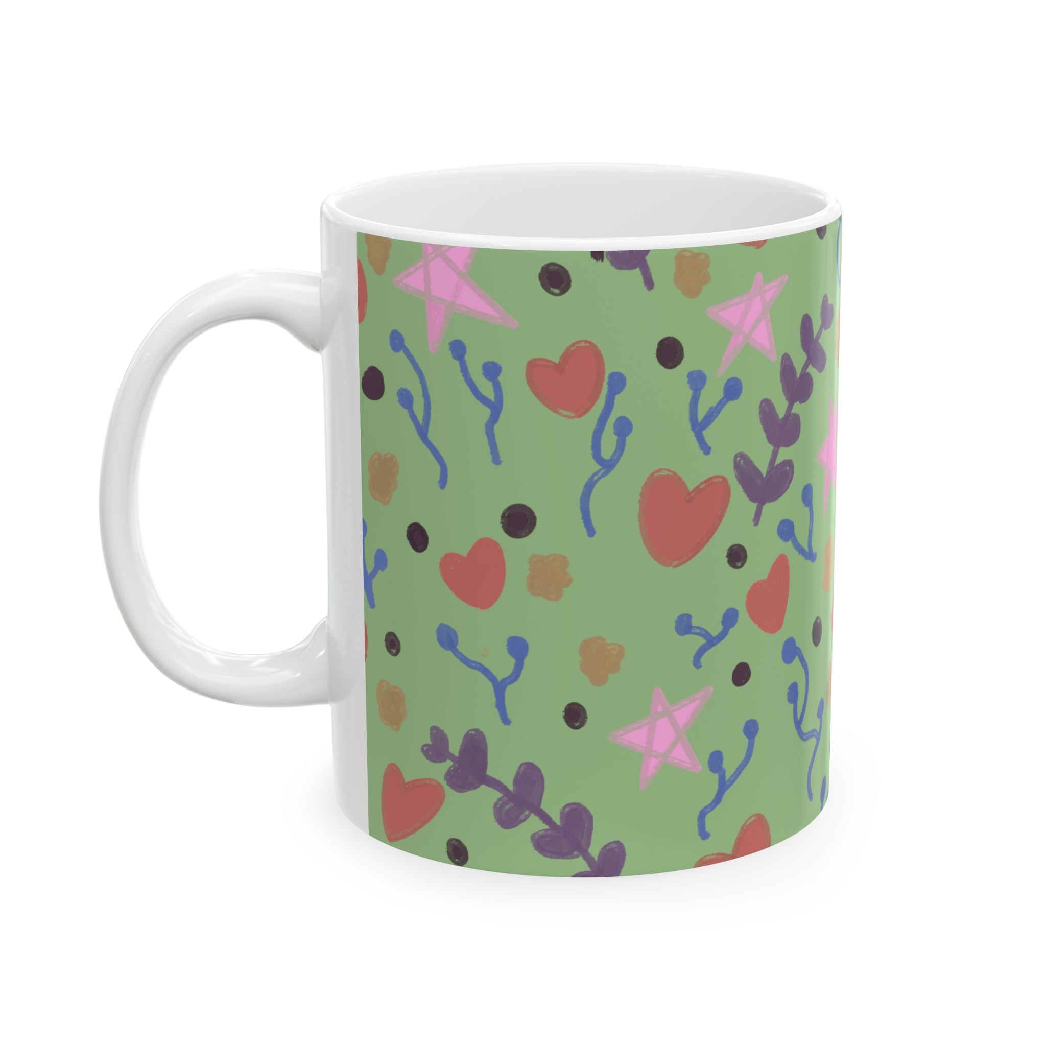 Hand-drawn Floral Doodles Mug | Green Pattern Ceramic Mug