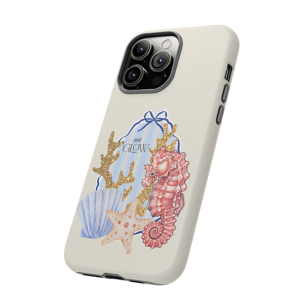 Glowy Summer Sea Phone Case — Coral, Blue & Beige Nostalgic Ocean Vibes