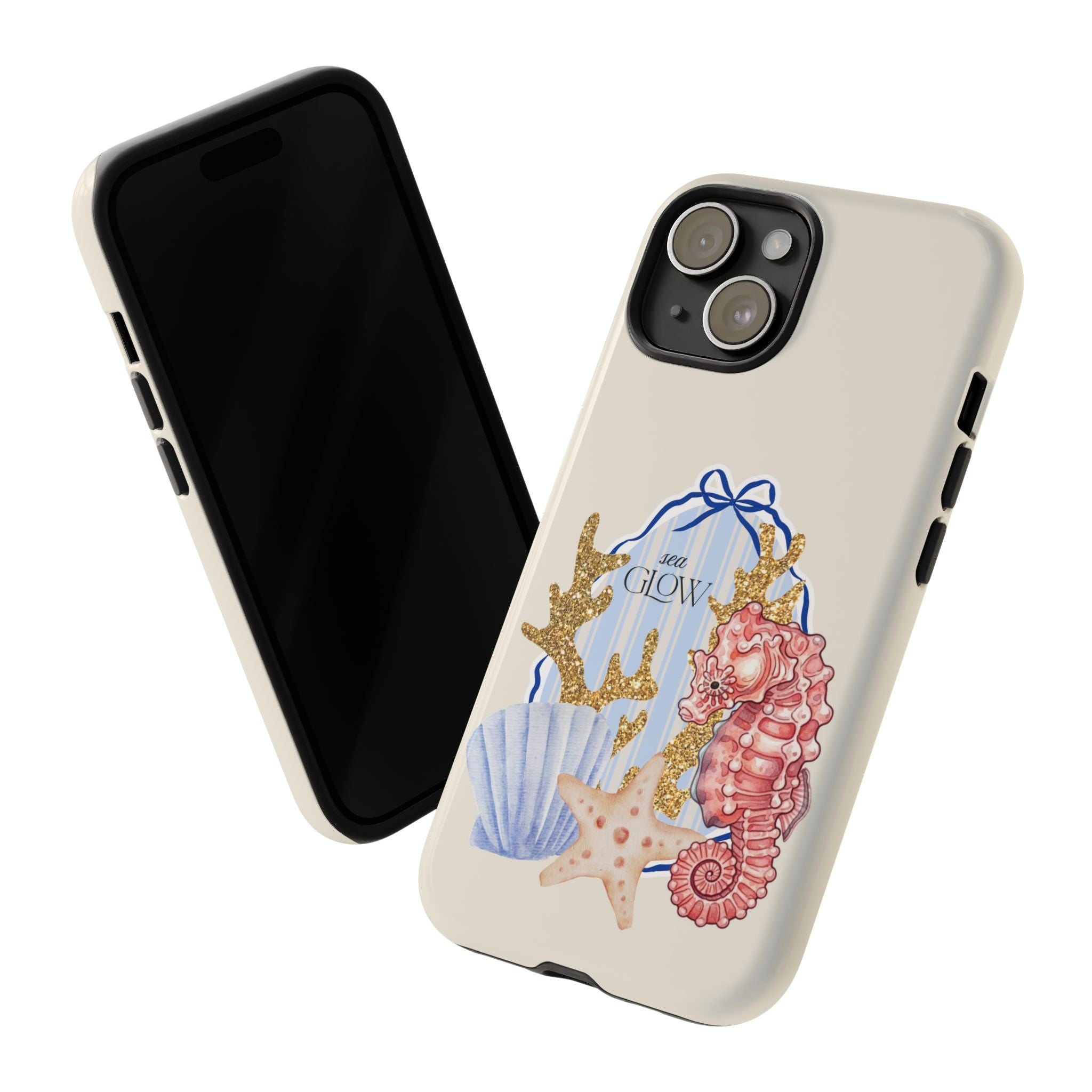 Glowy Summer Sea Phone Case — Coral, Blue & Beige Nostalgic Ocean Vibes