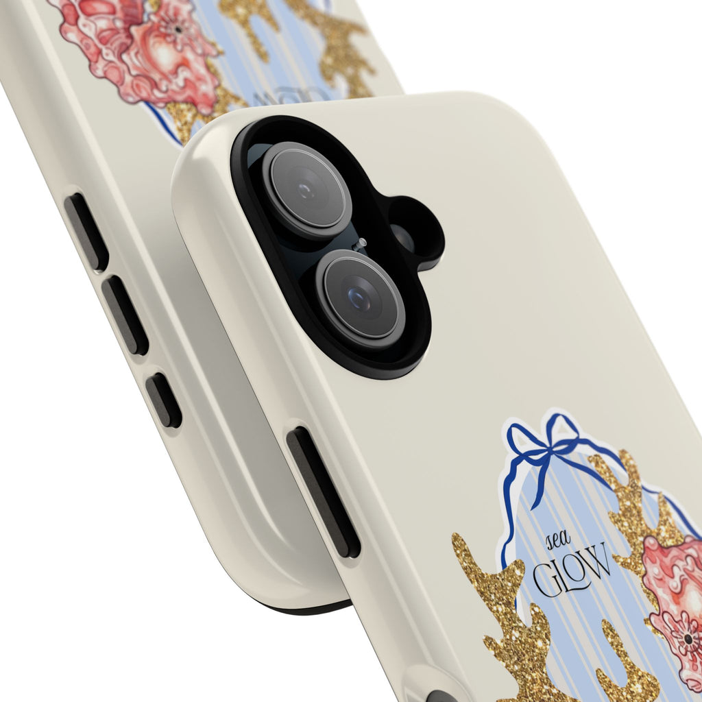 Glowy Summer Sea Phone Case — Coral, Blue & Beige Nostalgic Ocean Vibes