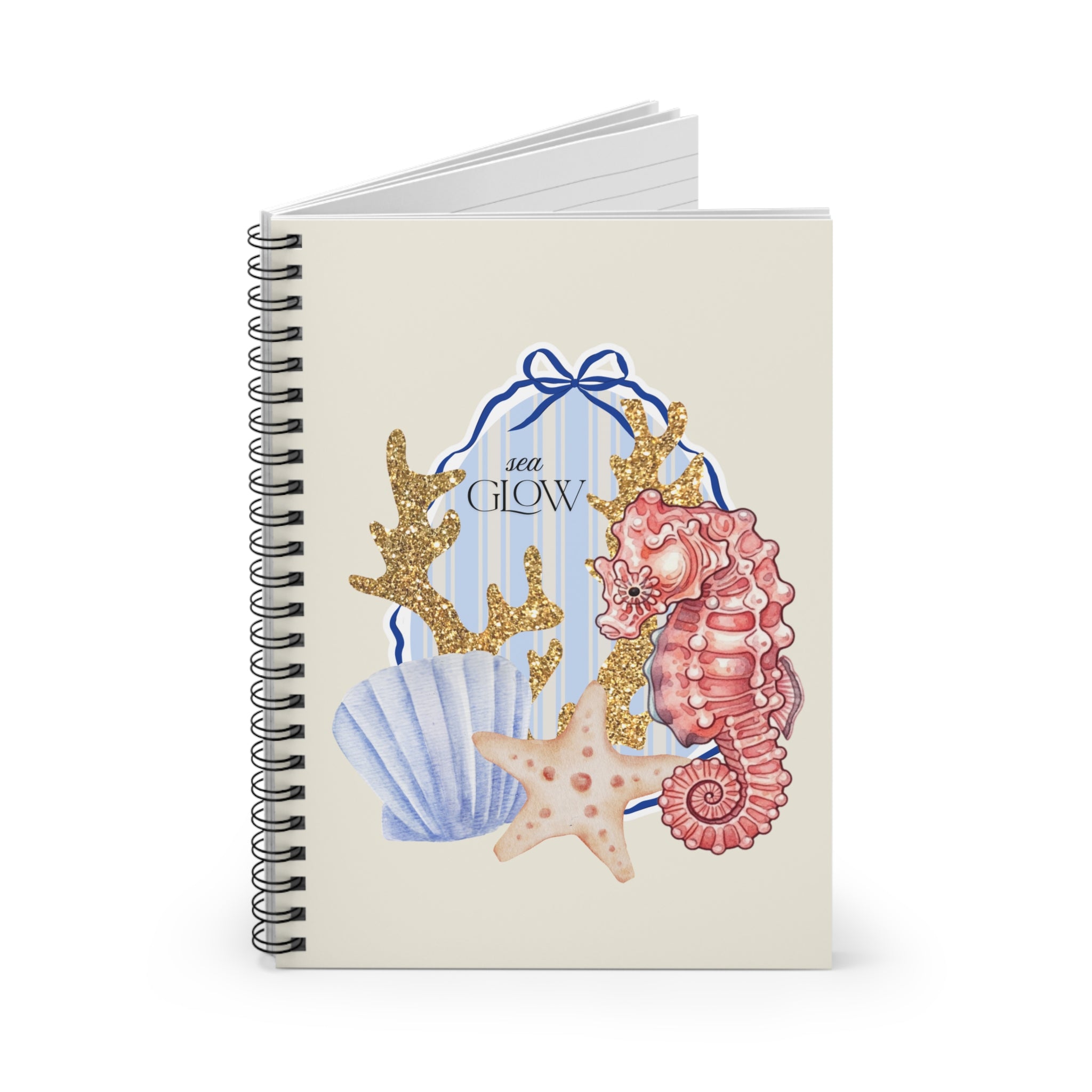 Seaside Glow Spiral Notebook — Seahorse & Shells Ruled Journal
