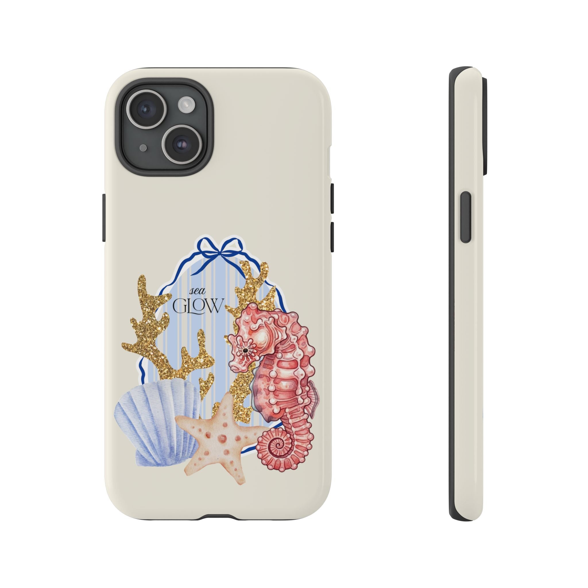 Glowy Summer Sea Phone Case — Coral, Blue & Beige Nostalgic Ocean Vibes