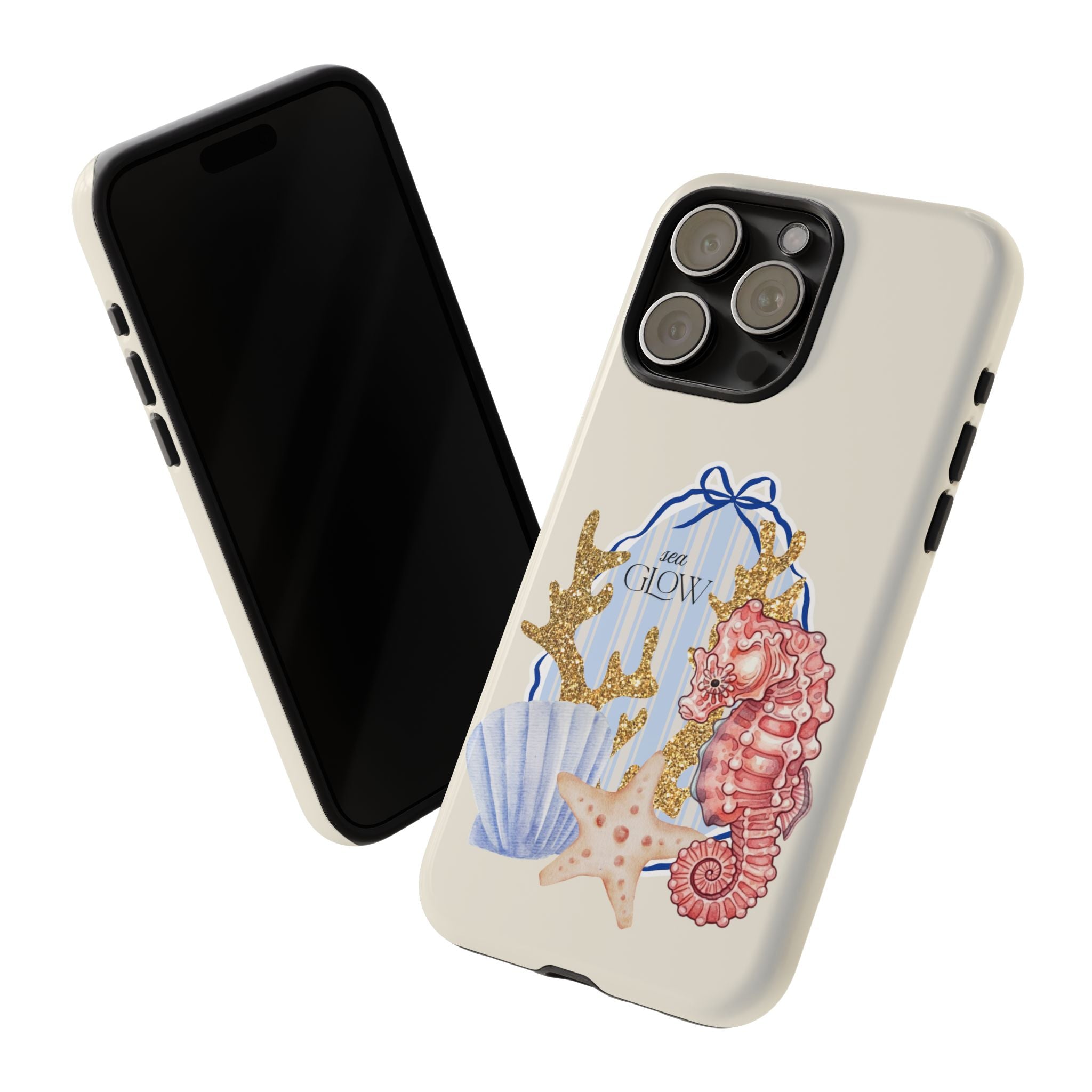 Glowy Summer Sea Phone Case — Coral, Blue & Beige Nostalgic Ocean Vibes