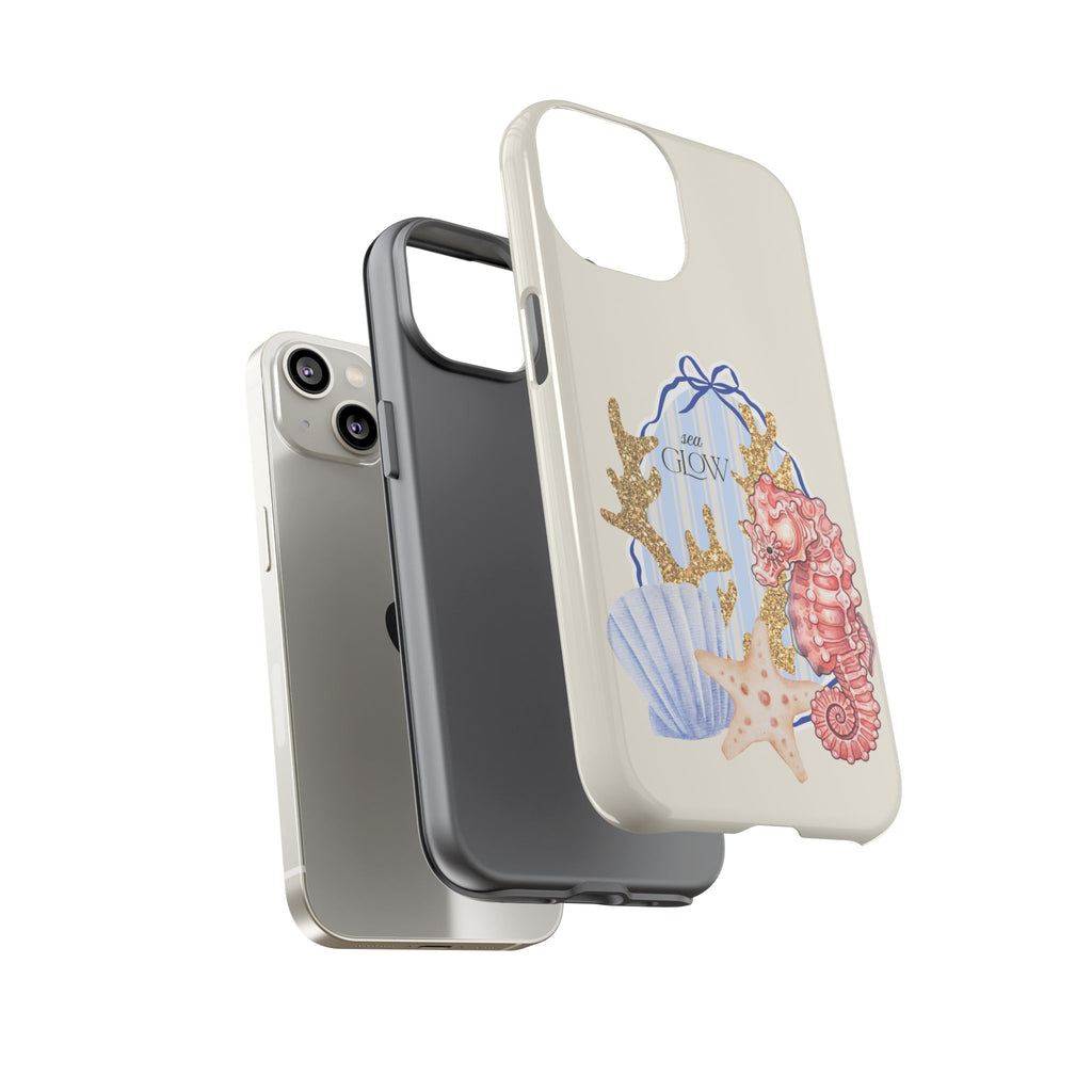 Glowy Summer Sea Phone Case — Coral, Blue & Beige Nostalgic Ocean Vibes