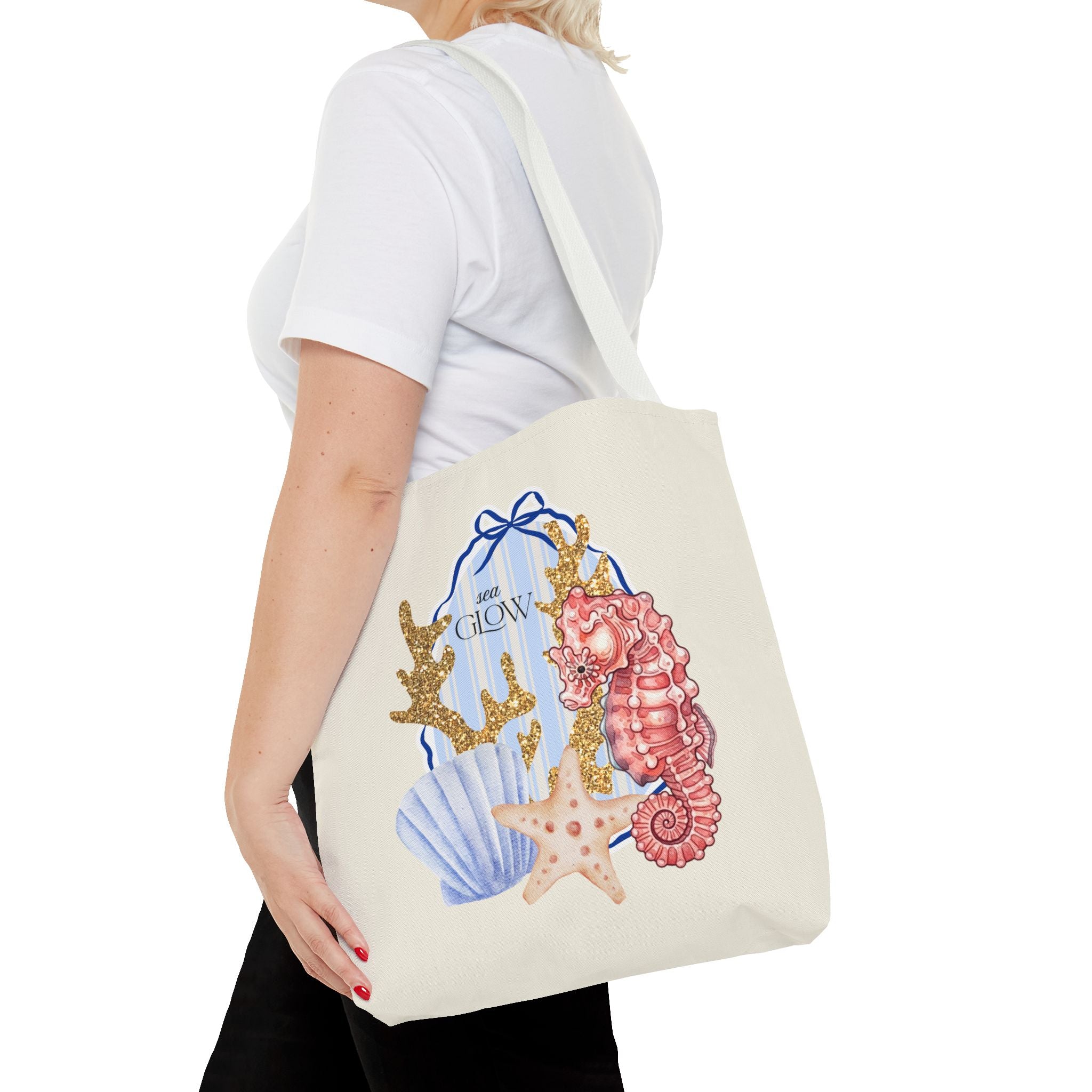 Seaside Glow Tote Bag — Seahorse & Shell Beach Tote