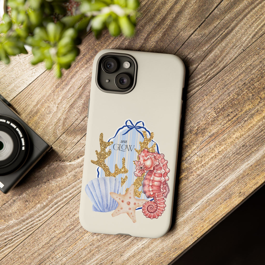 Glowy Summer Sea Phone Case — Coral, Blue & Beige Nostalgic Ocean Vibes