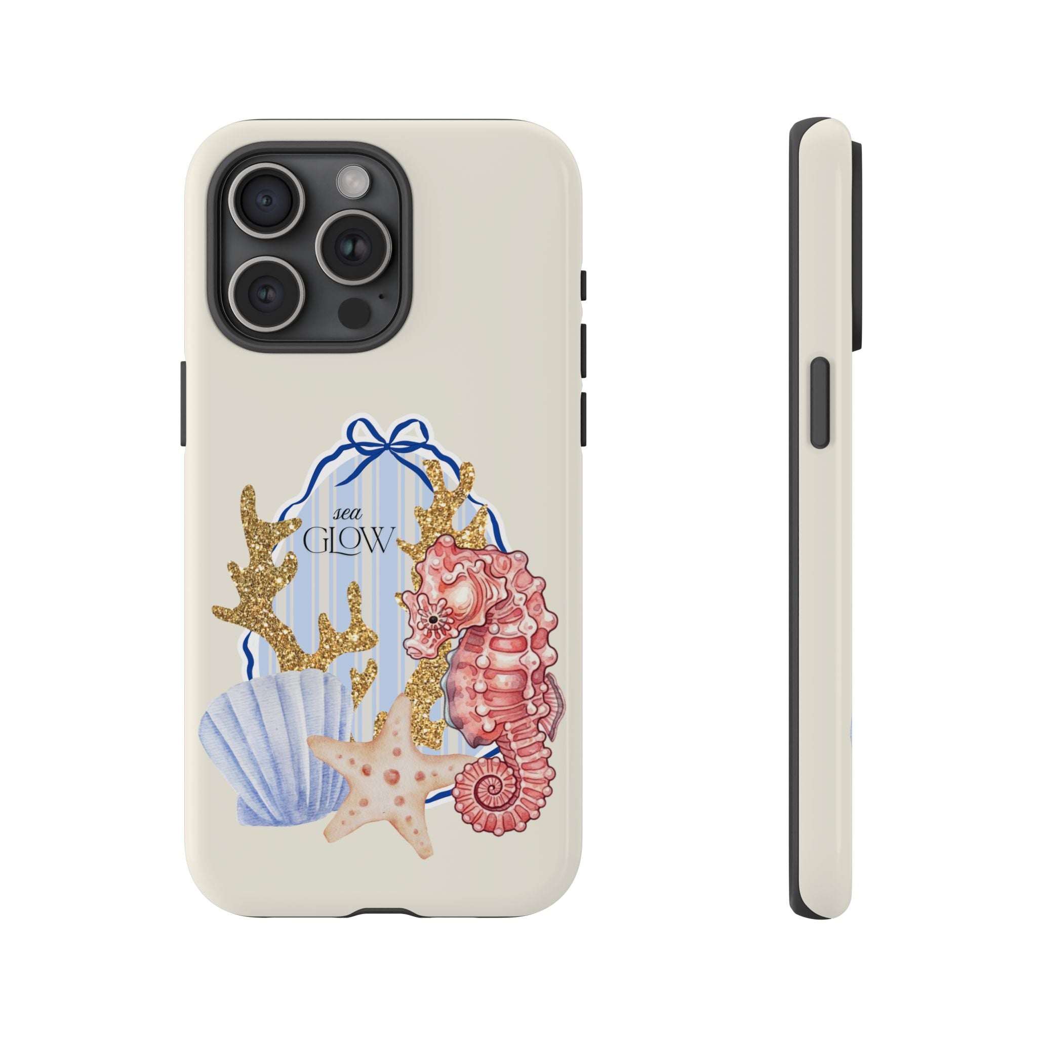 Glowy Summer Sea Phone Case — Coral, Blue & Beige Nostalgic Ocean Vibes