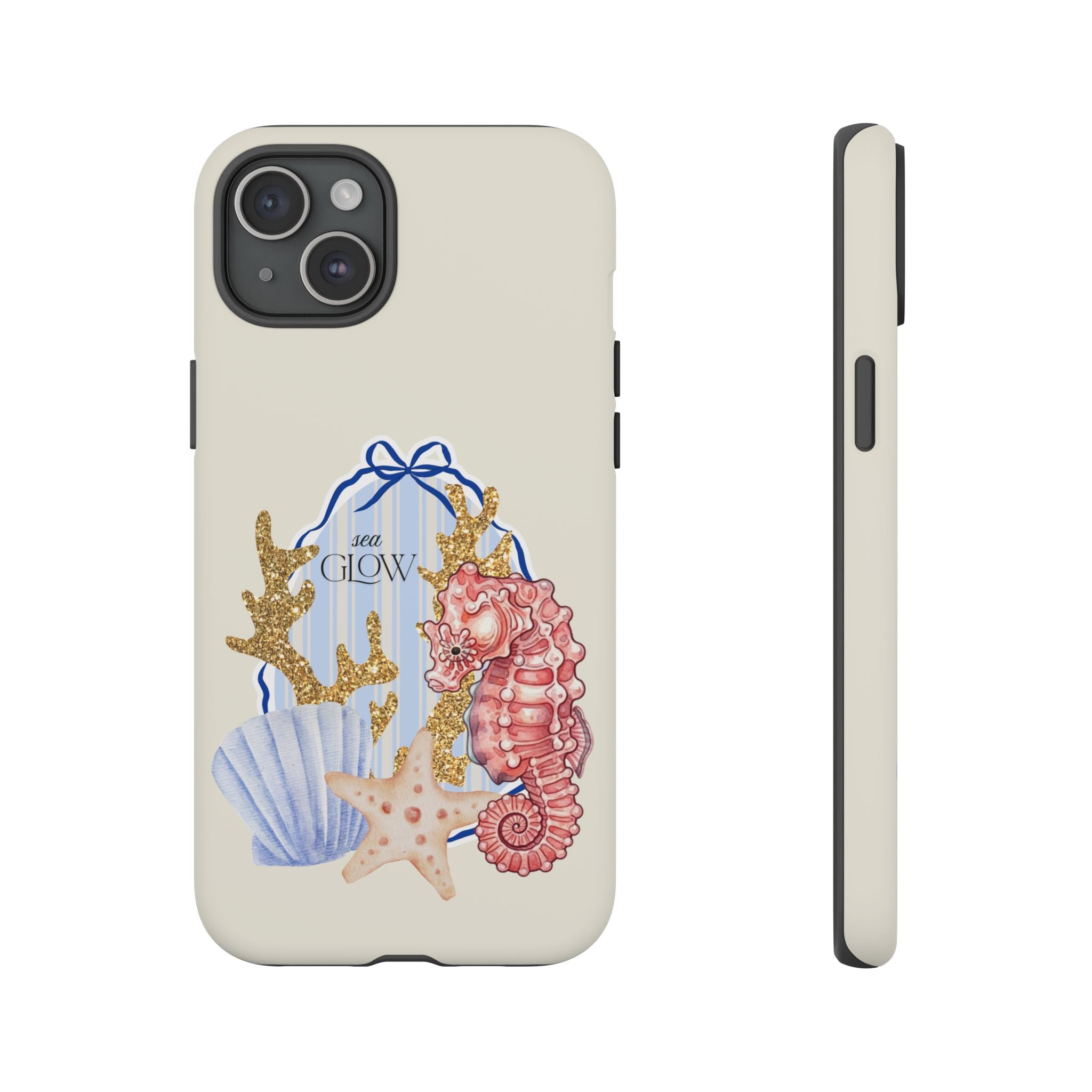 Glowy Summer Sea Phone Case — Coral, Blue & Beige Nostalgic Ocean Vibes