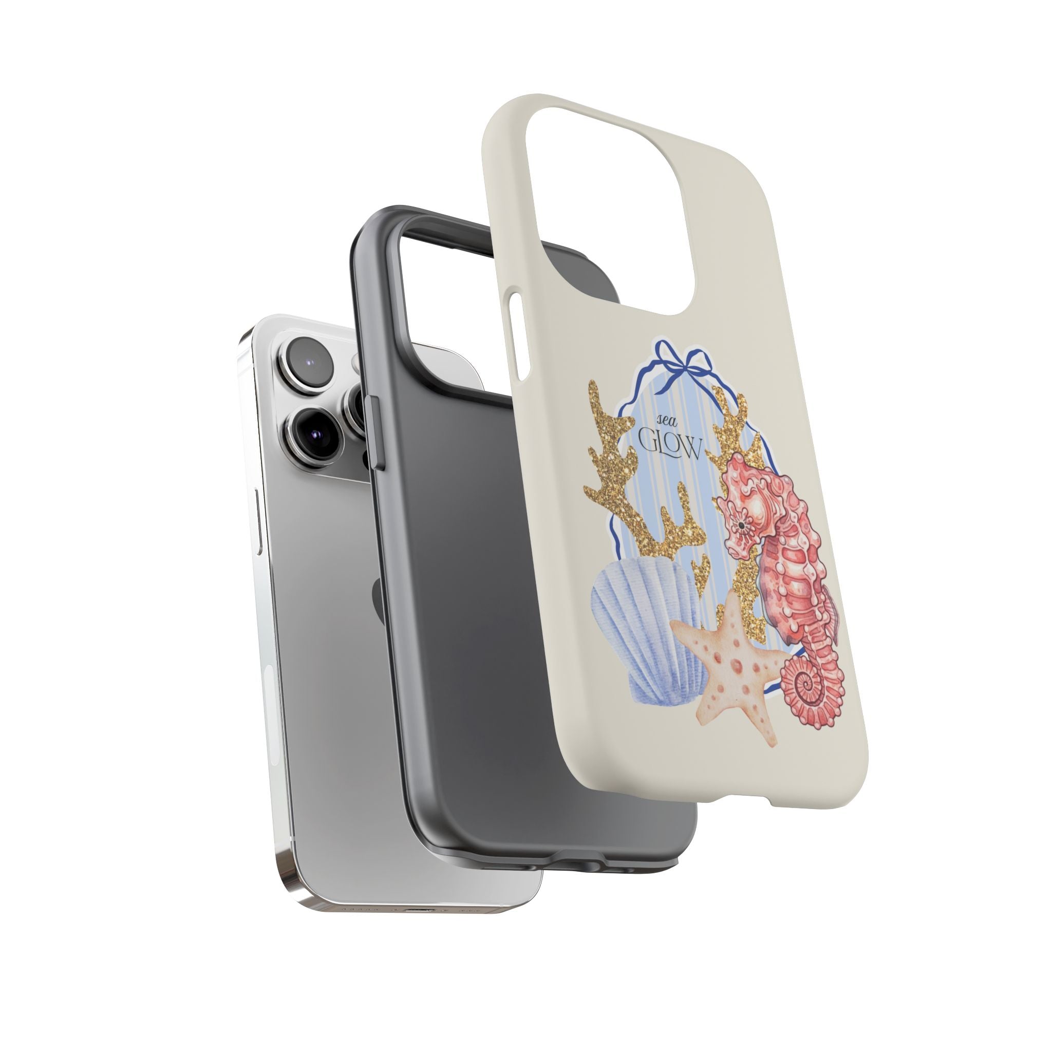 Glowy Summer Sea Phone Case — Coral, Blue & Beige Nostalgic Ocean Vibes