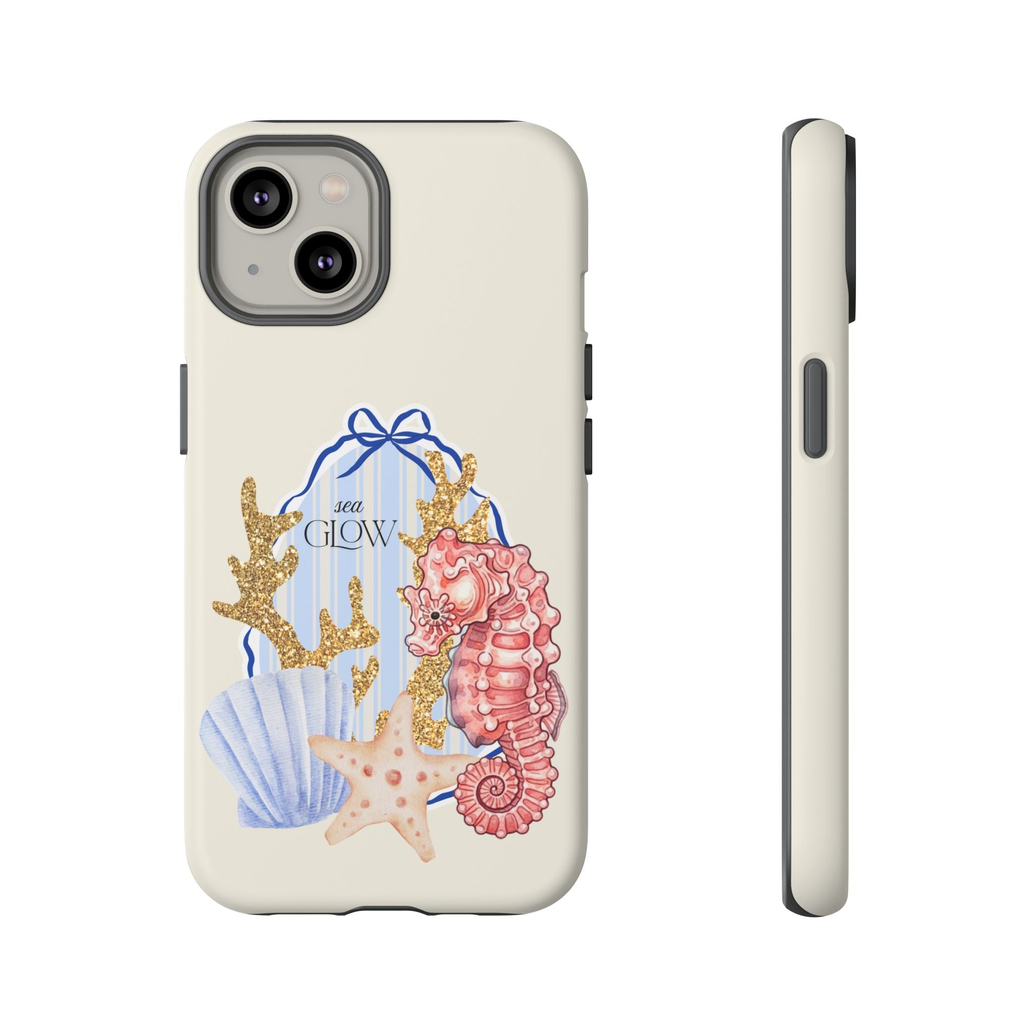Glowy Summer Sea Phone Case — Coral, Blue & Beige Nostalgic Ocean Vibes