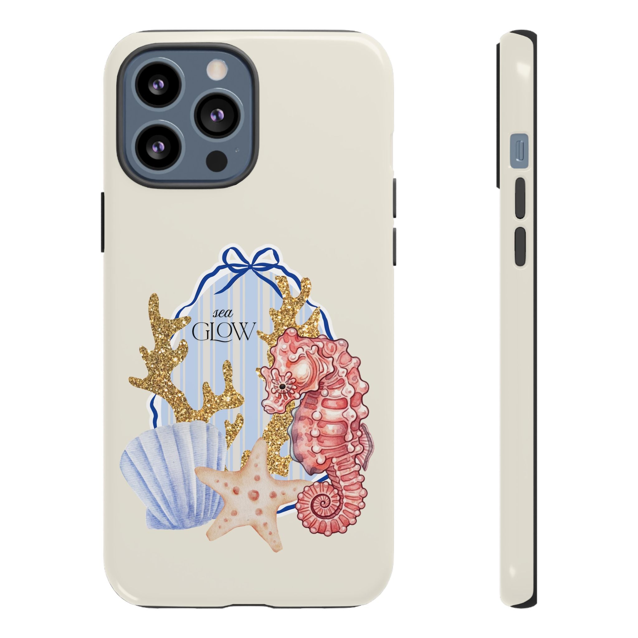 Glowy Summer Sea Phone Case — Coral, Blue & Beige Nostalgic Ocean Vibes