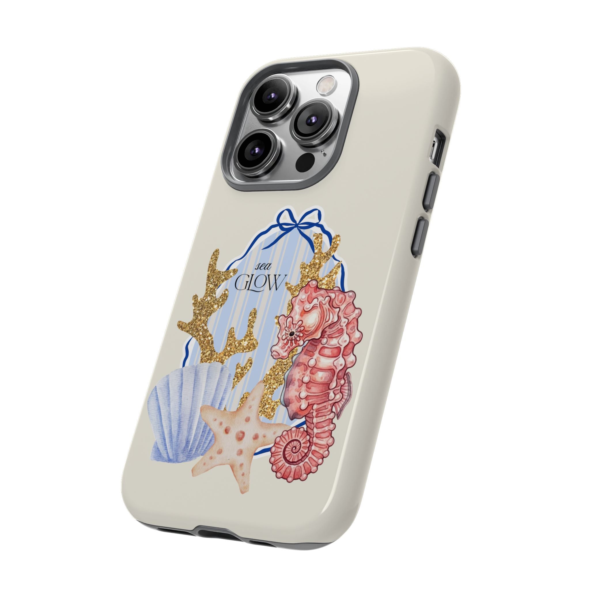 Glowy Summer Sea Phone Case — Coral, Blue & Beige Nostalgic Ocean Vibes