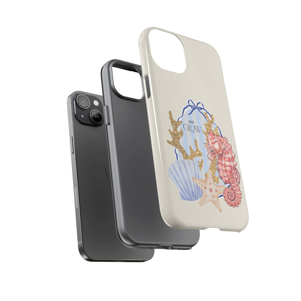 Glowy Summer Sea Phone Case — Coral, Blue & Beige Nostalgic Ocean Vibes