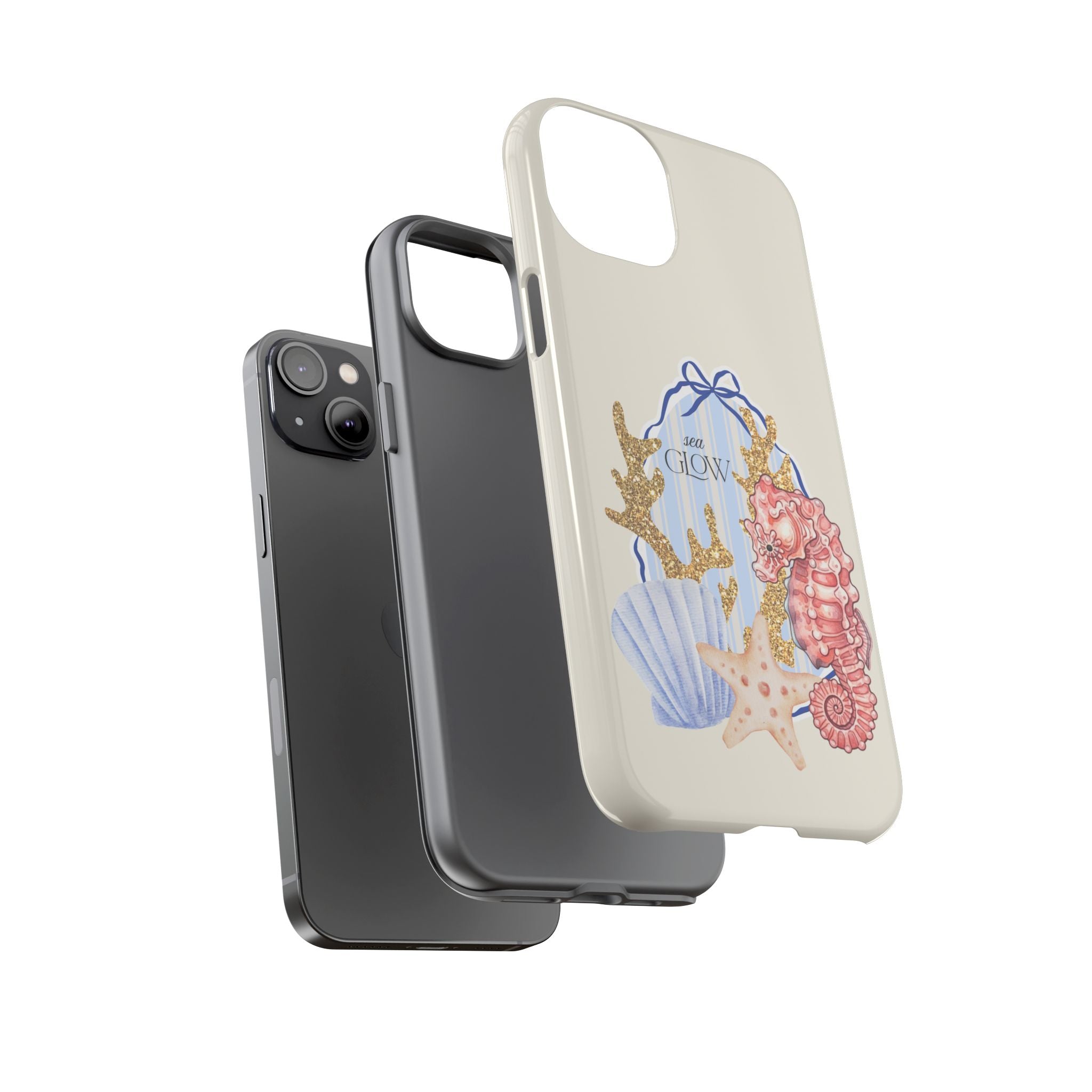 Glowy Summer Sea Phone Case — Coral, Blue & Beige Nostalgic Ocean Vibes