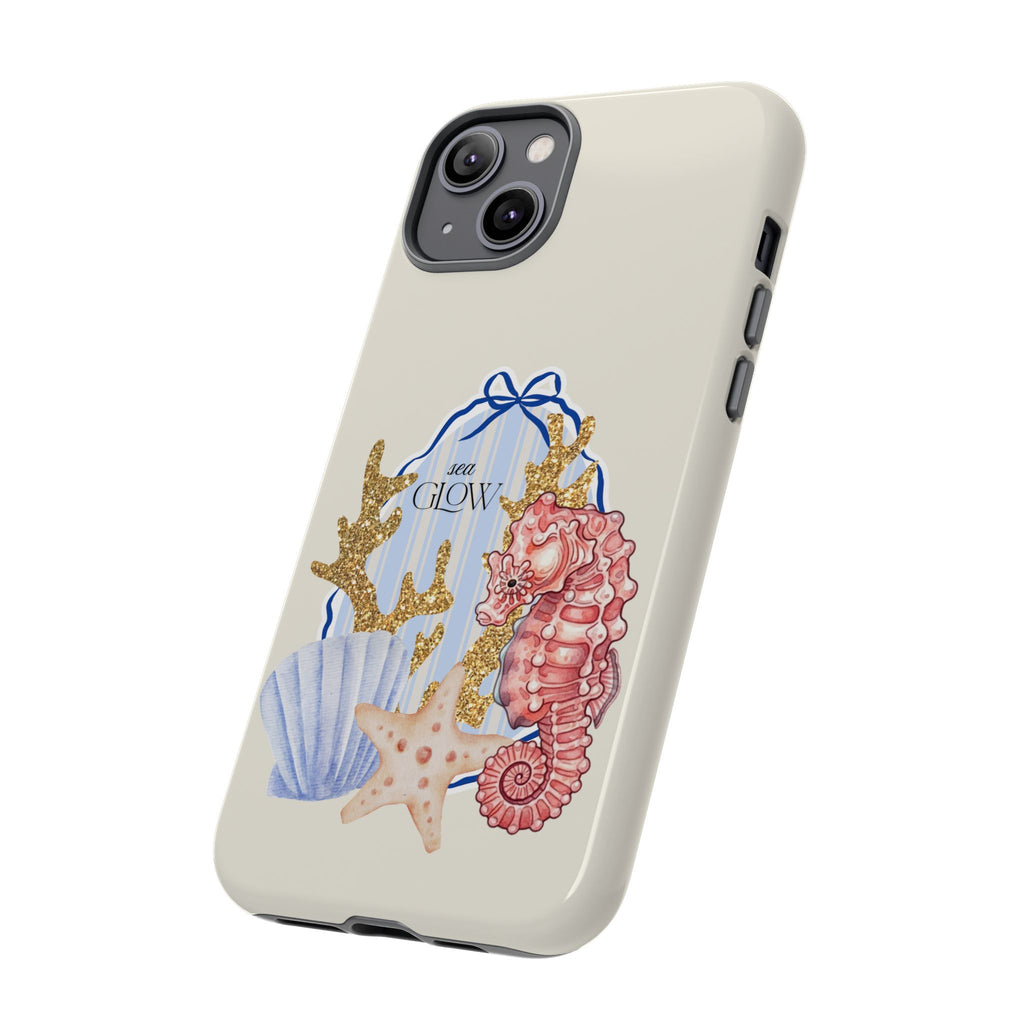 Glowy Summer Sea Phone Case — Coral, Blue & Beige Nostalgic Ocean Vibes
