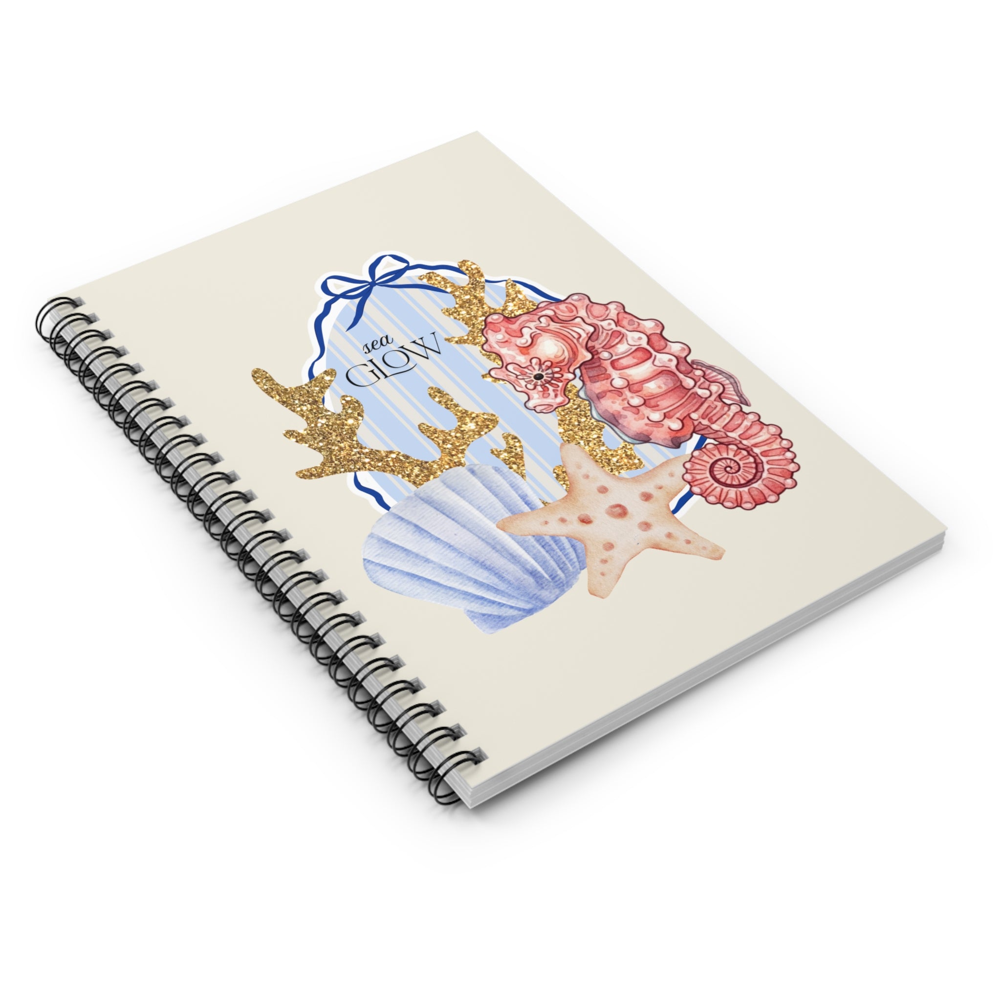 Seaside Glow Spiral Notebook — Seahorse & Shells Ruled Journal