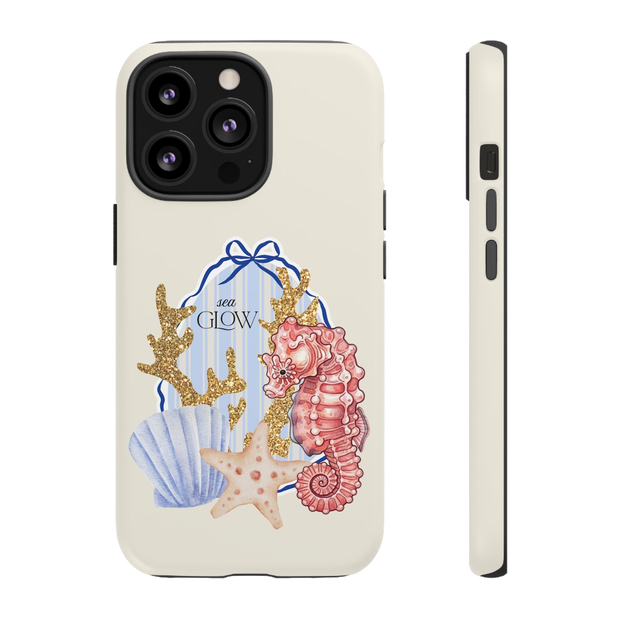Glowy Summer Sea Phone Case — Coral, Blue & Beige Nostalgic Ocean Vibes