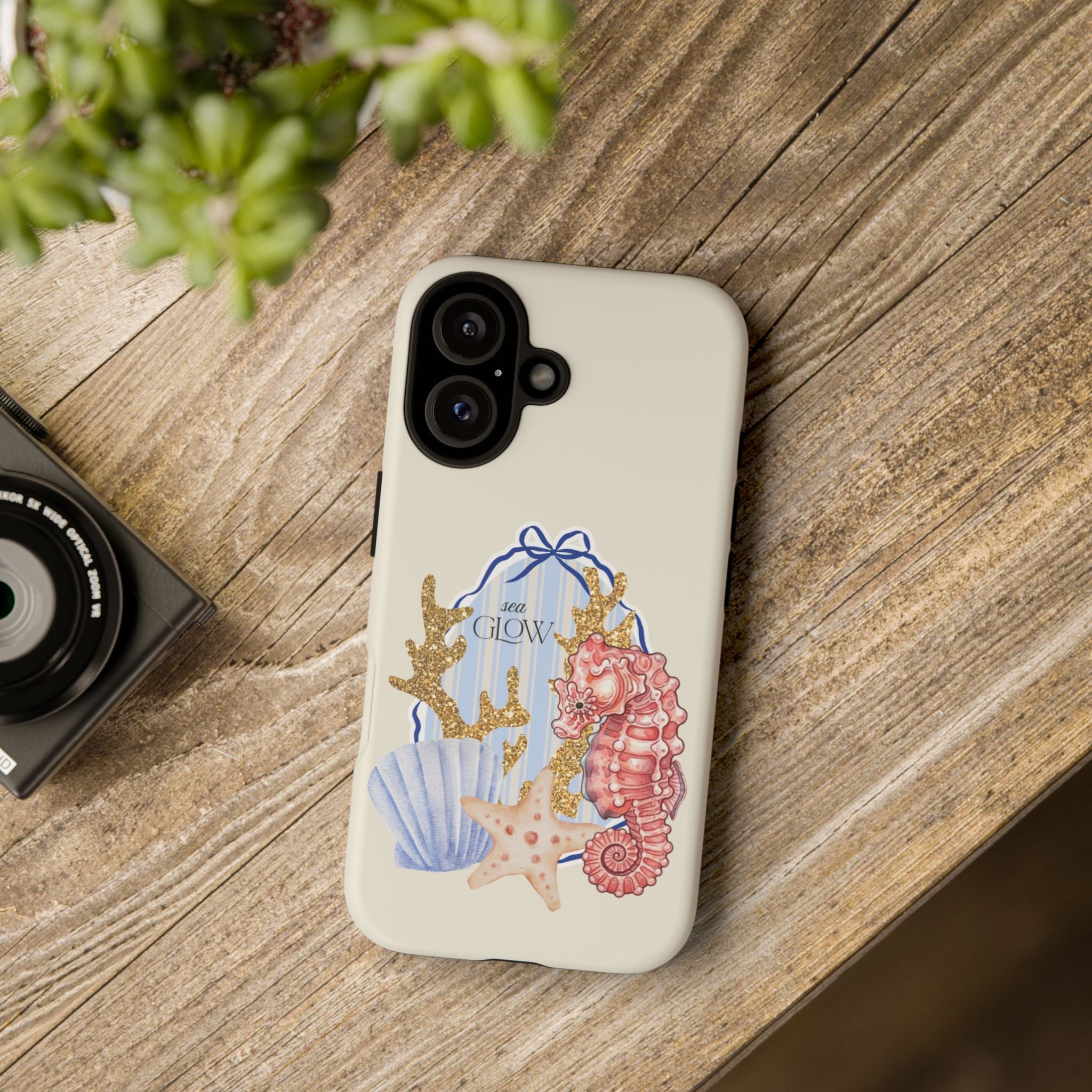Glowy Summer Sea Phone Case — Coral, Blue & Beige Nostalgic Ocean Vibes