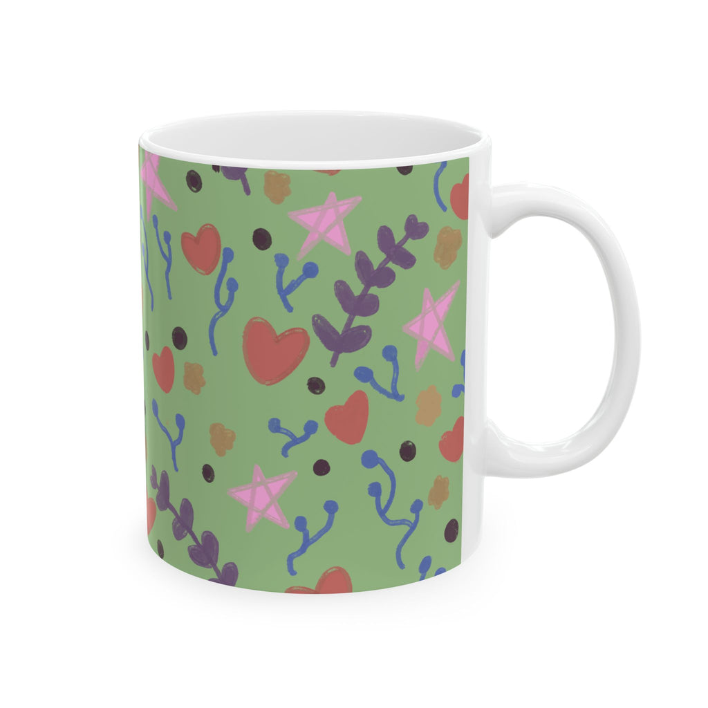 Hand-drawn Floral Doodles Mug | Green Pattern Ceramic Mug