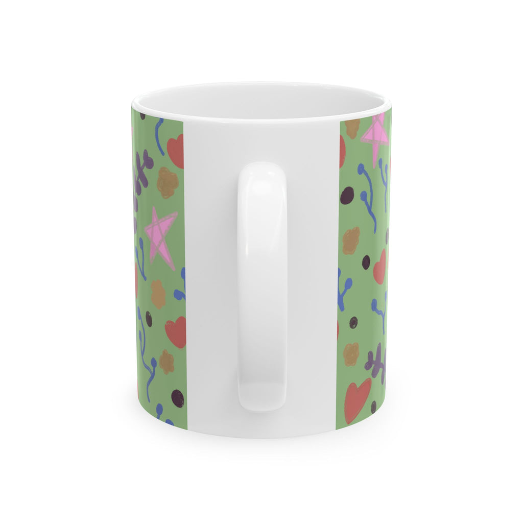 Hand-drawn Floral Doodles Mug | Green Pattern Ceramic Mug