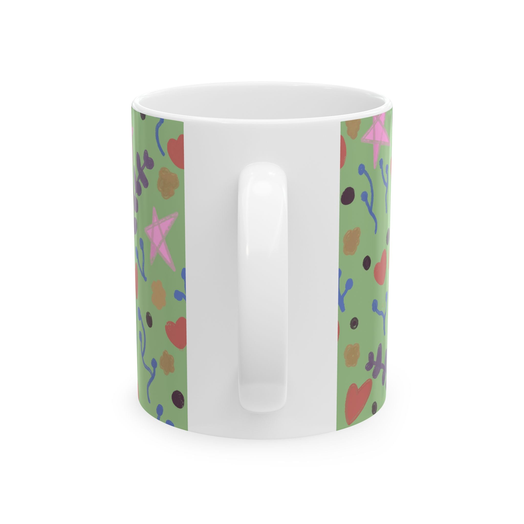 Hand-drawn Floral Doodles Mug | Green Pattern Ceramic Mug