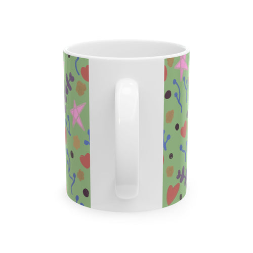 Hand-drawn Floral Doodles Mug | Green Pattern Ceramic Mug
