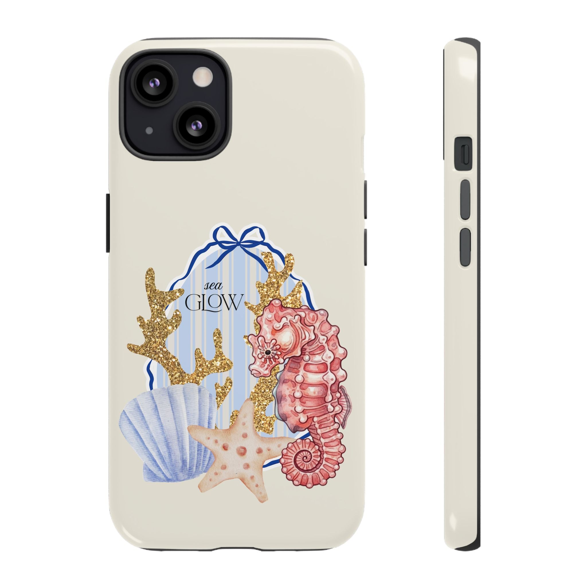 Glowy Summer Sea Phone Case — Coral, Blue & Beige Nostalgic Ocean Vibes