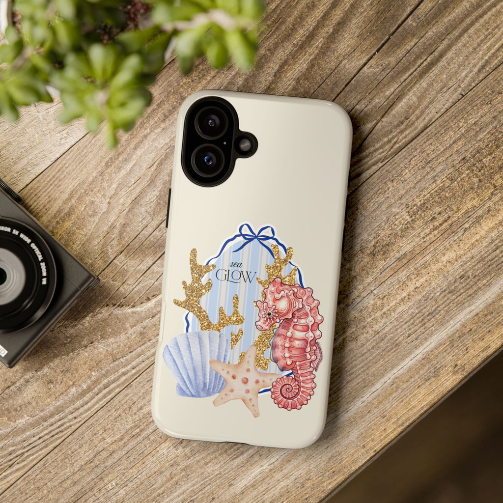 Glowy Summer Sea Phone Case — Coral, Blue & Beige Nostalgic Ocean Vibes