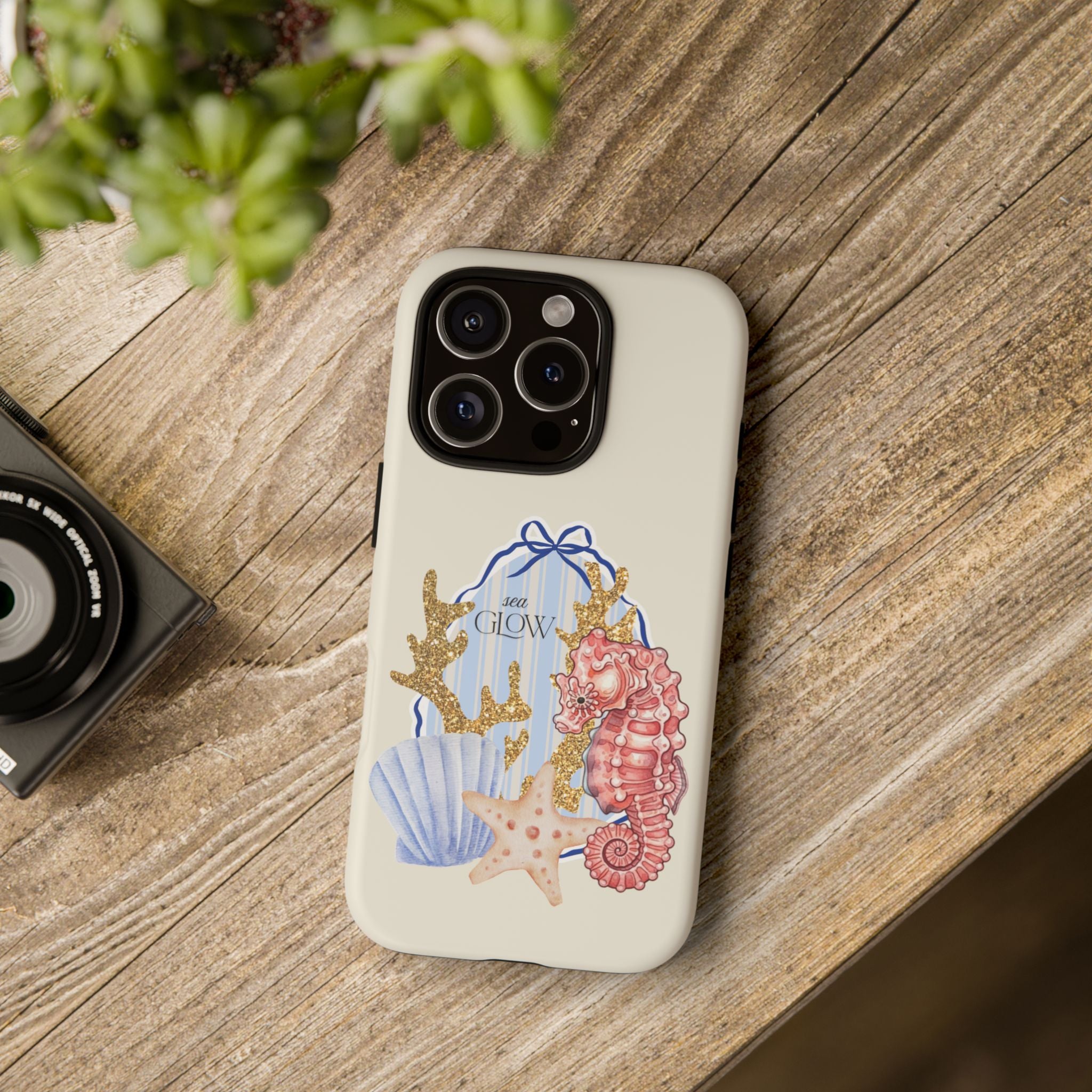 Glowy Summer Sea Phone Case — Coral, Blue & Beige Nostalgic Ocean Vibes