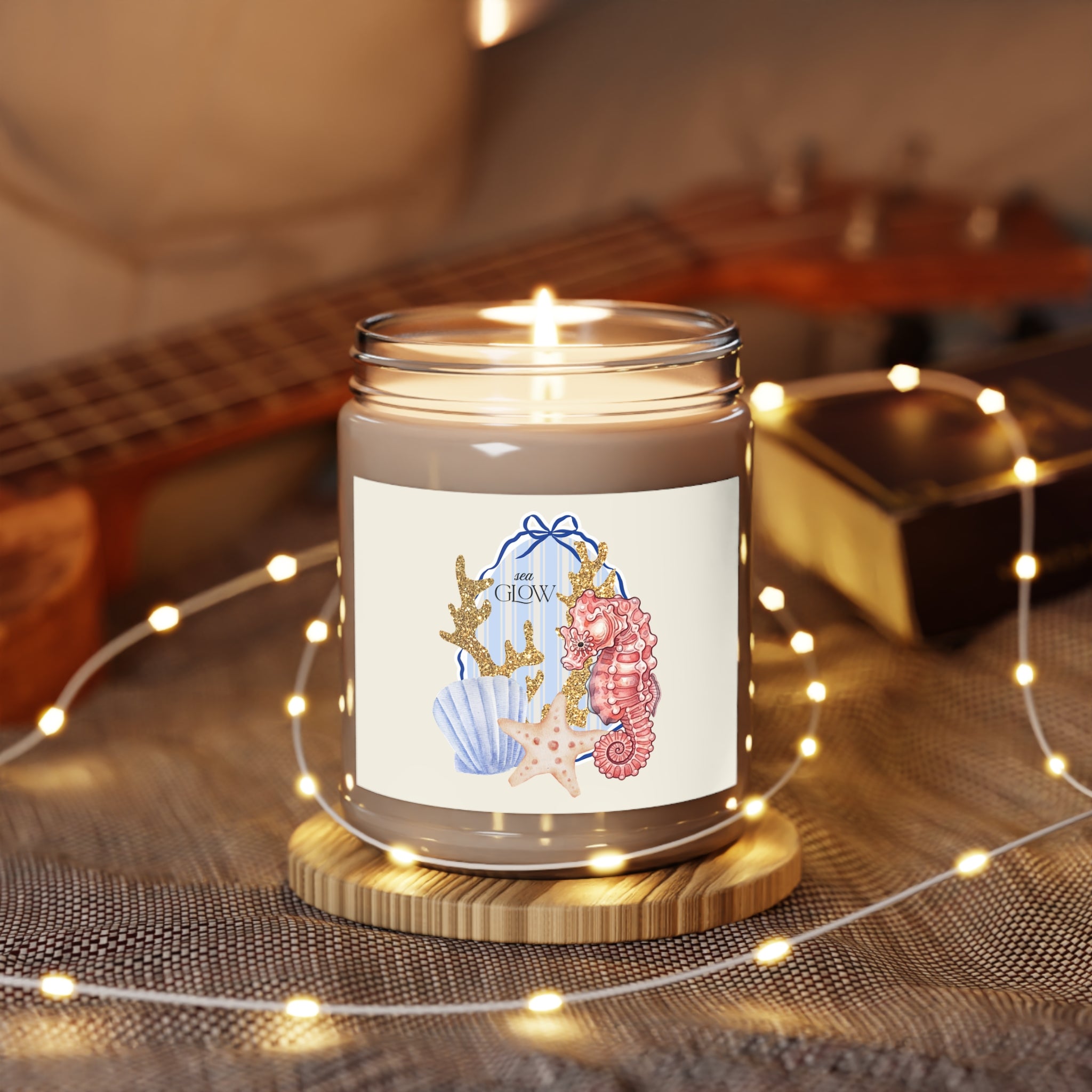 Seaside Glow 9oz Scented Soy Candle – Coastal Seashell & Seahorse Fragrance