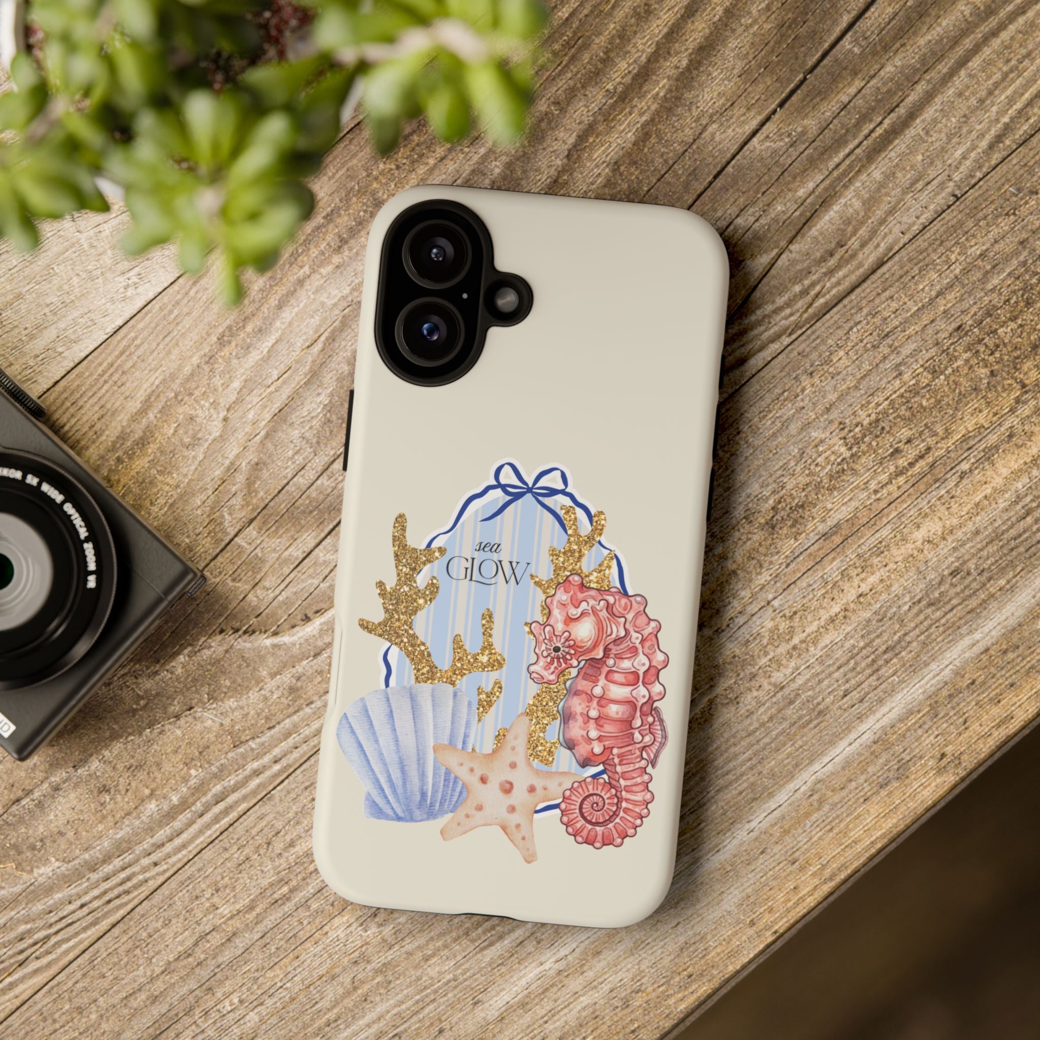 Glowy Summer Sea Phone Case — Coral, Blue & Beige Nostalgic Ocean Vibes