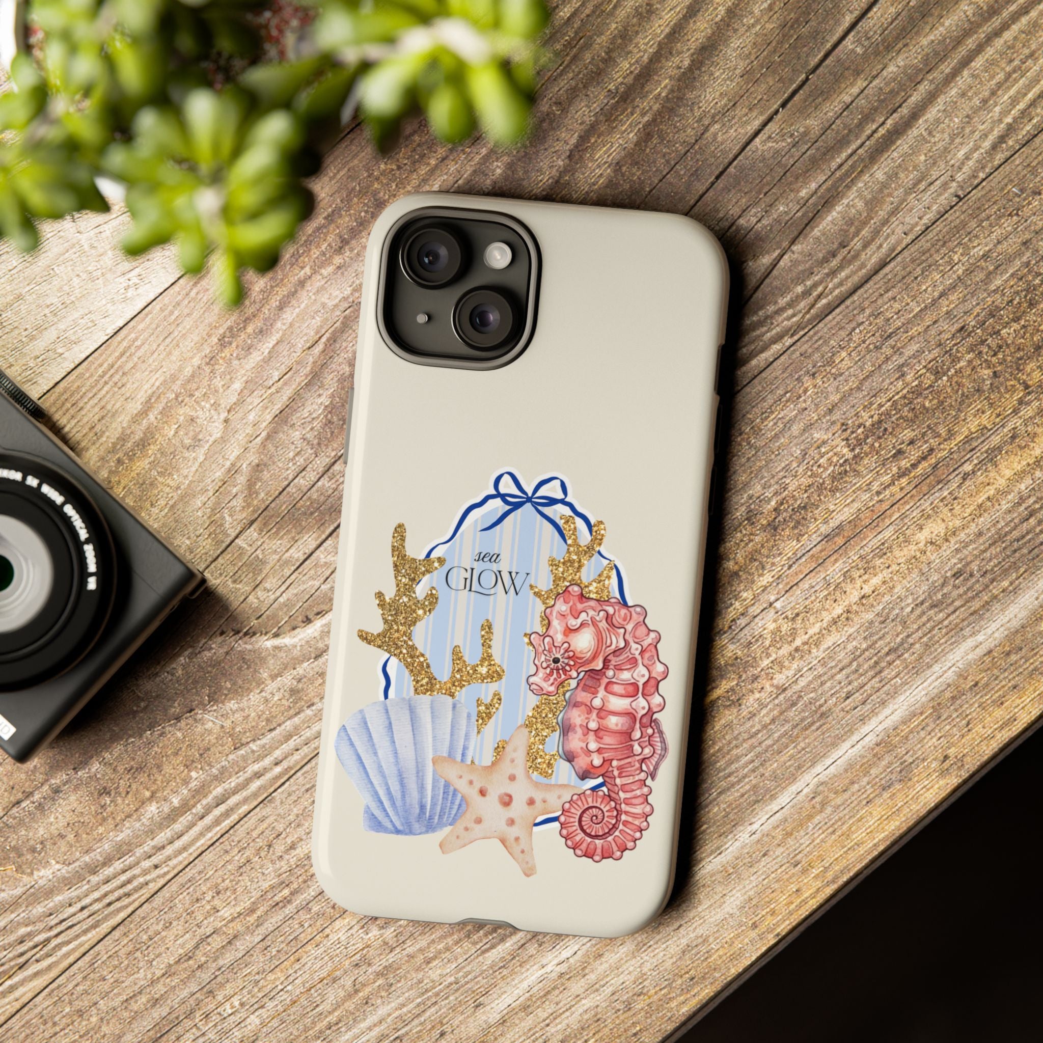 Glowy Summer Sea Phone Case — Coral, Blue & Beige Nostalgic Ocean Vibes
