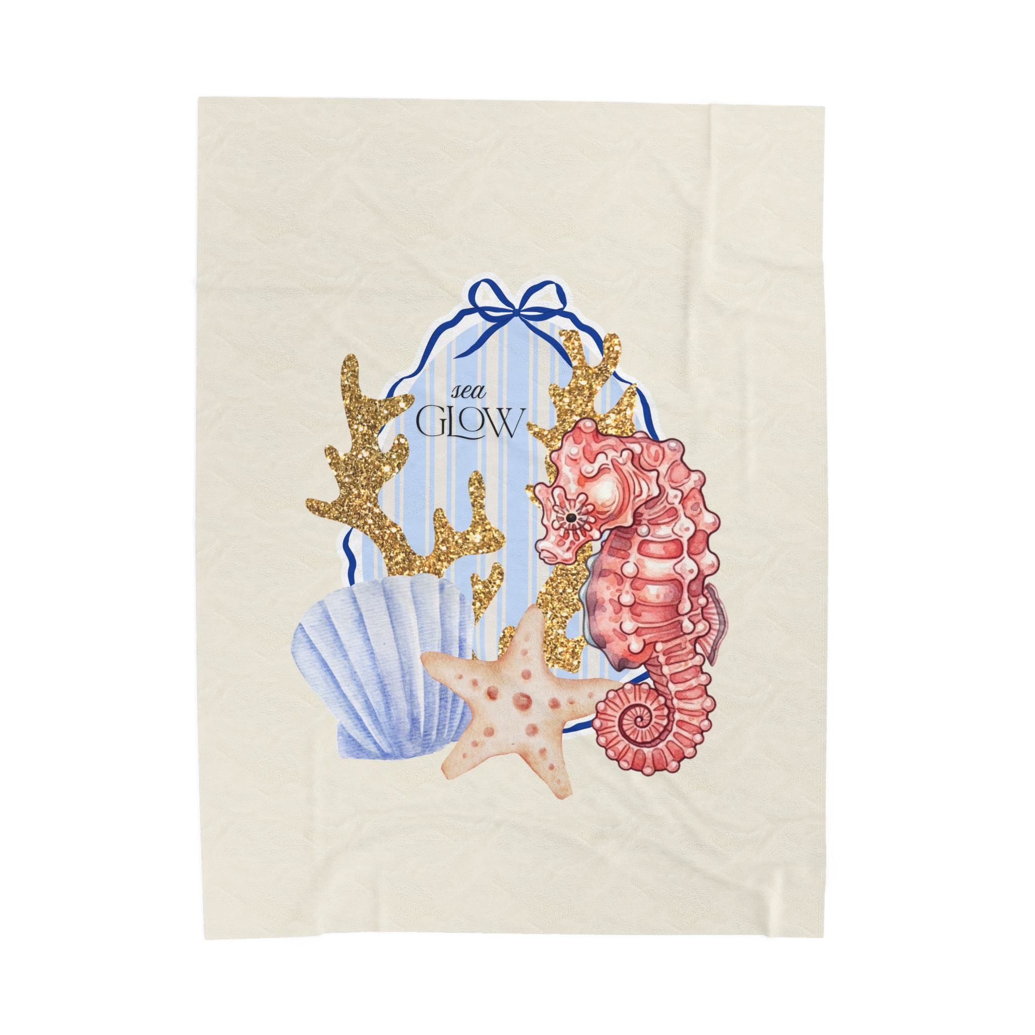 Sea Glow Velveteen Plush Blanket - Seahorse & Shell Coastal Throw